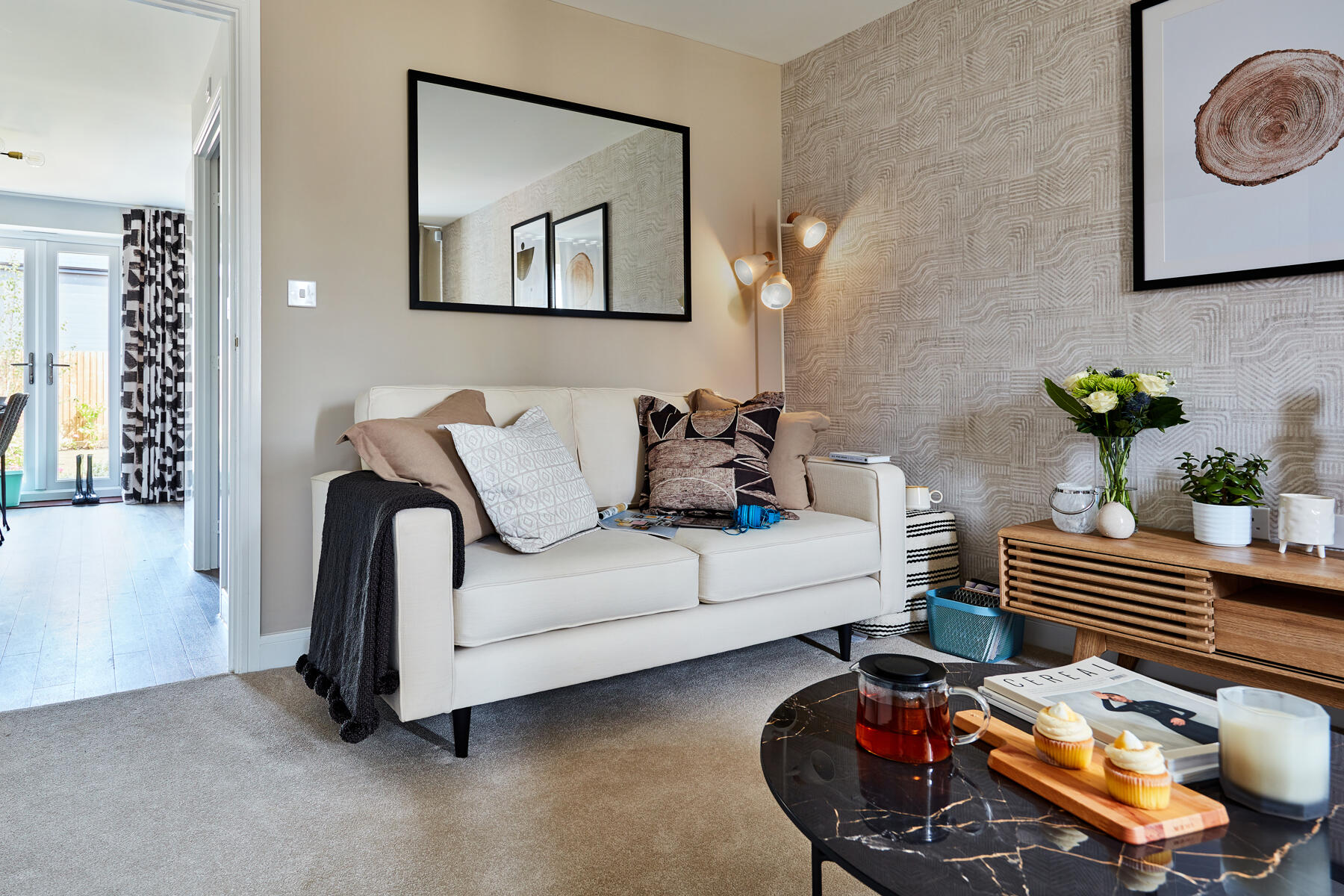 Living room in the Braxton at Whittle Gardens