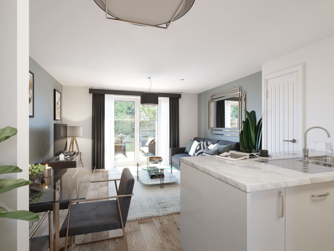 kitchen view to the patio doors