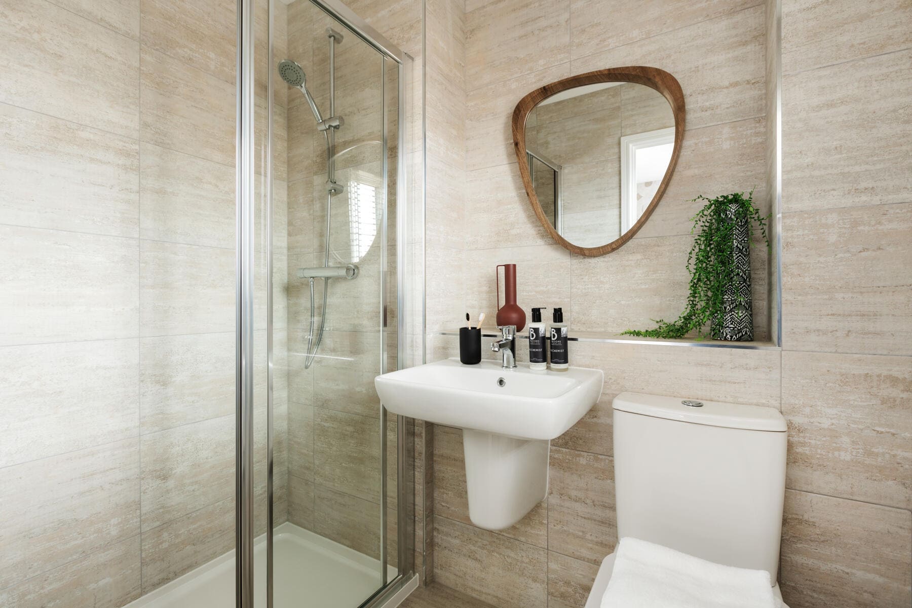 Shower, sink and toilet