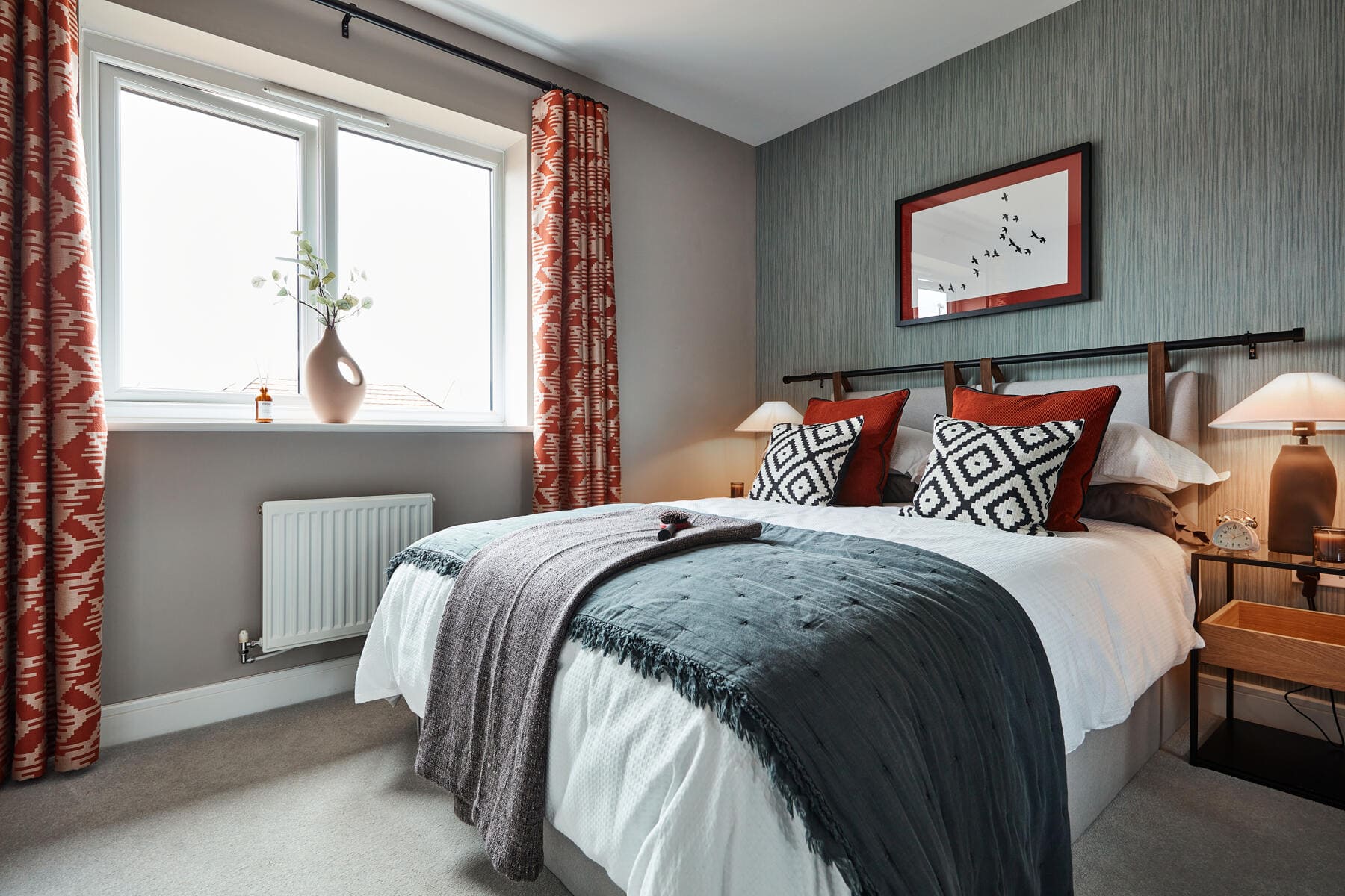 Double bed with bedside table