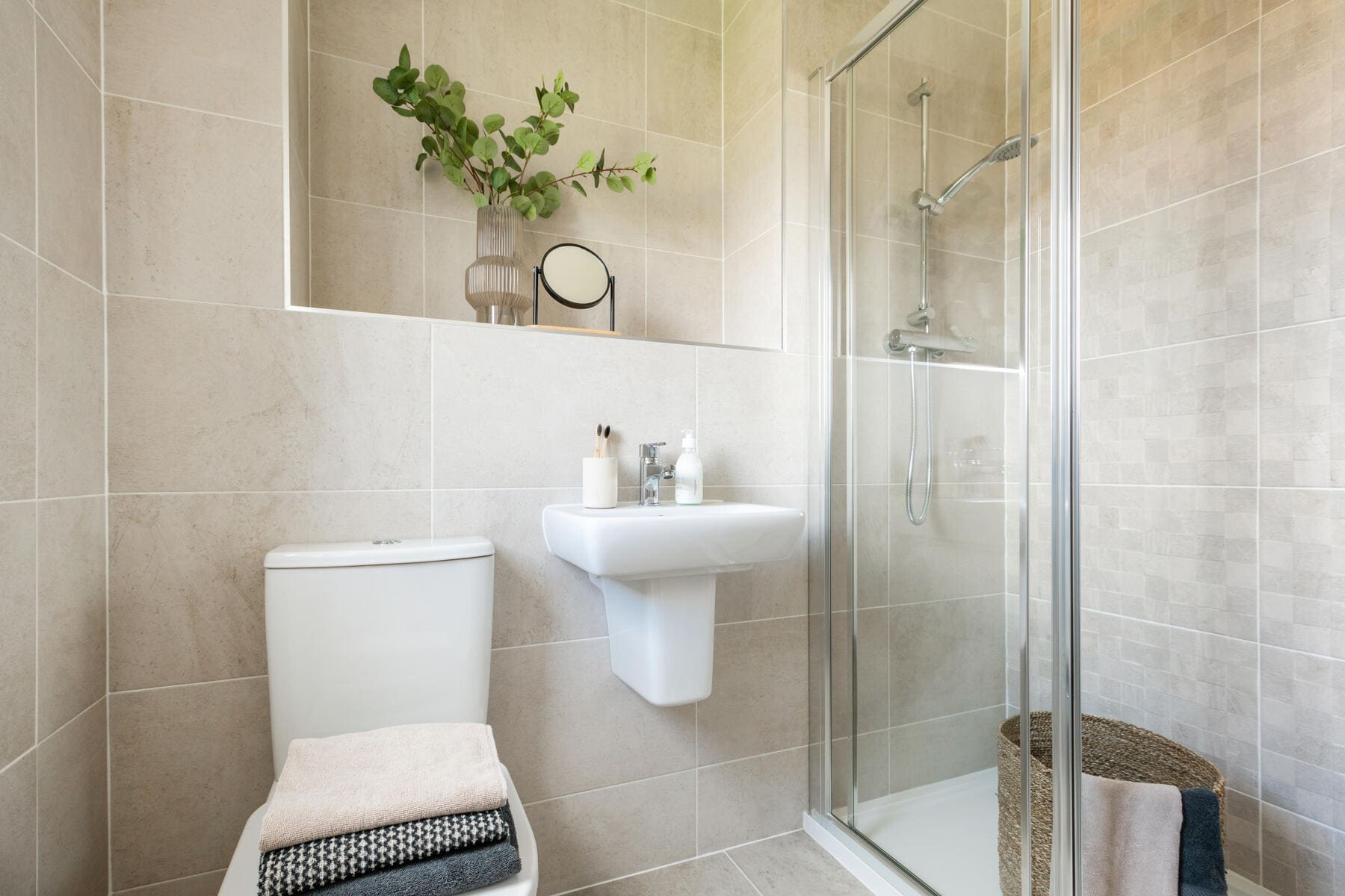 Shower, sink and toilet