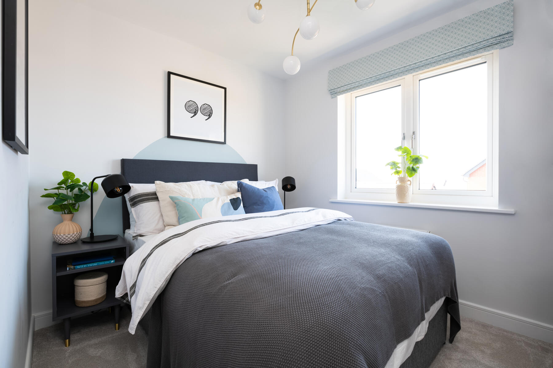 Double bed with bedside table