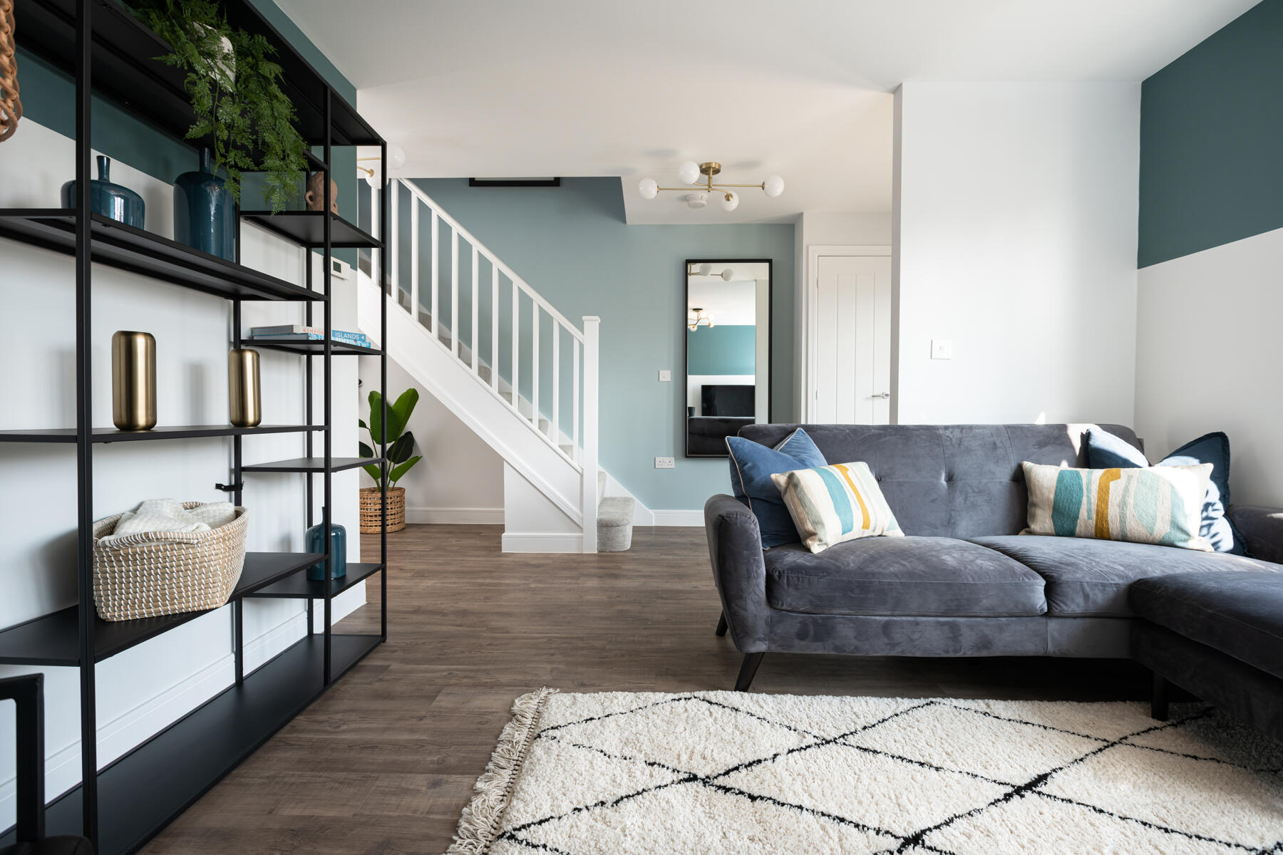 Sofa and shelf in lounge