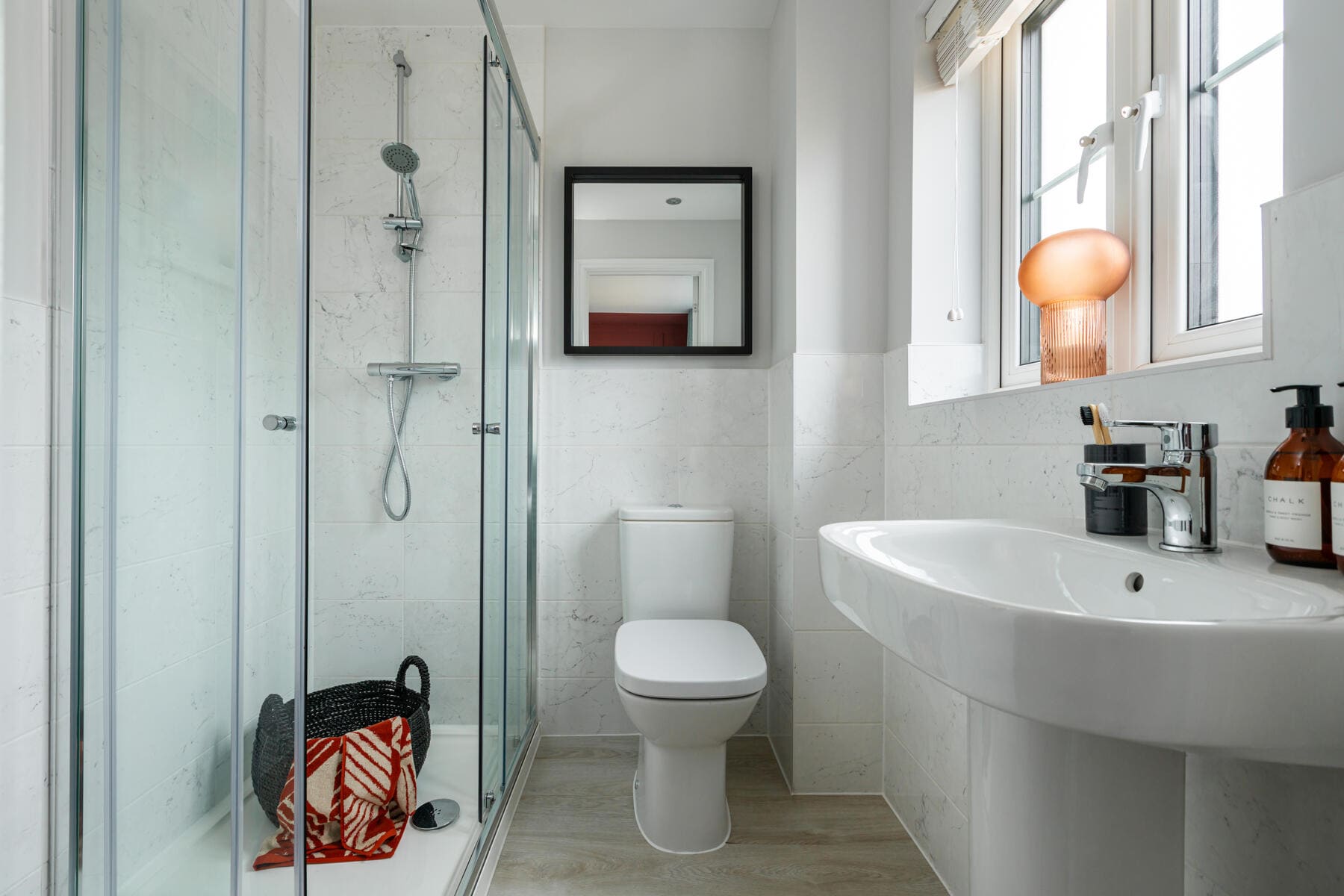 Toilet, sink and shower