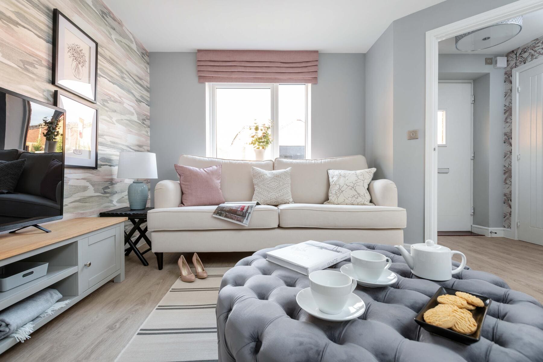 Sofa with window and door view 