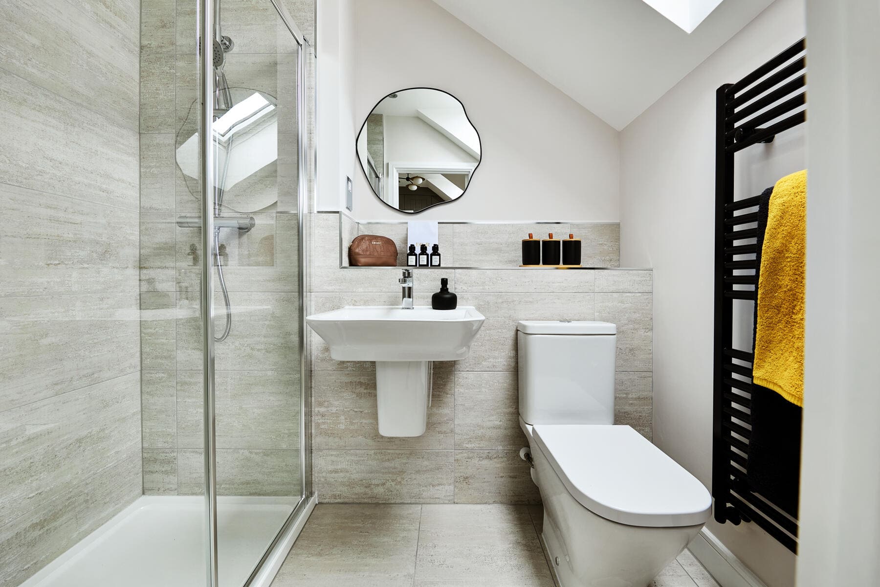 Toilet, sink and shower