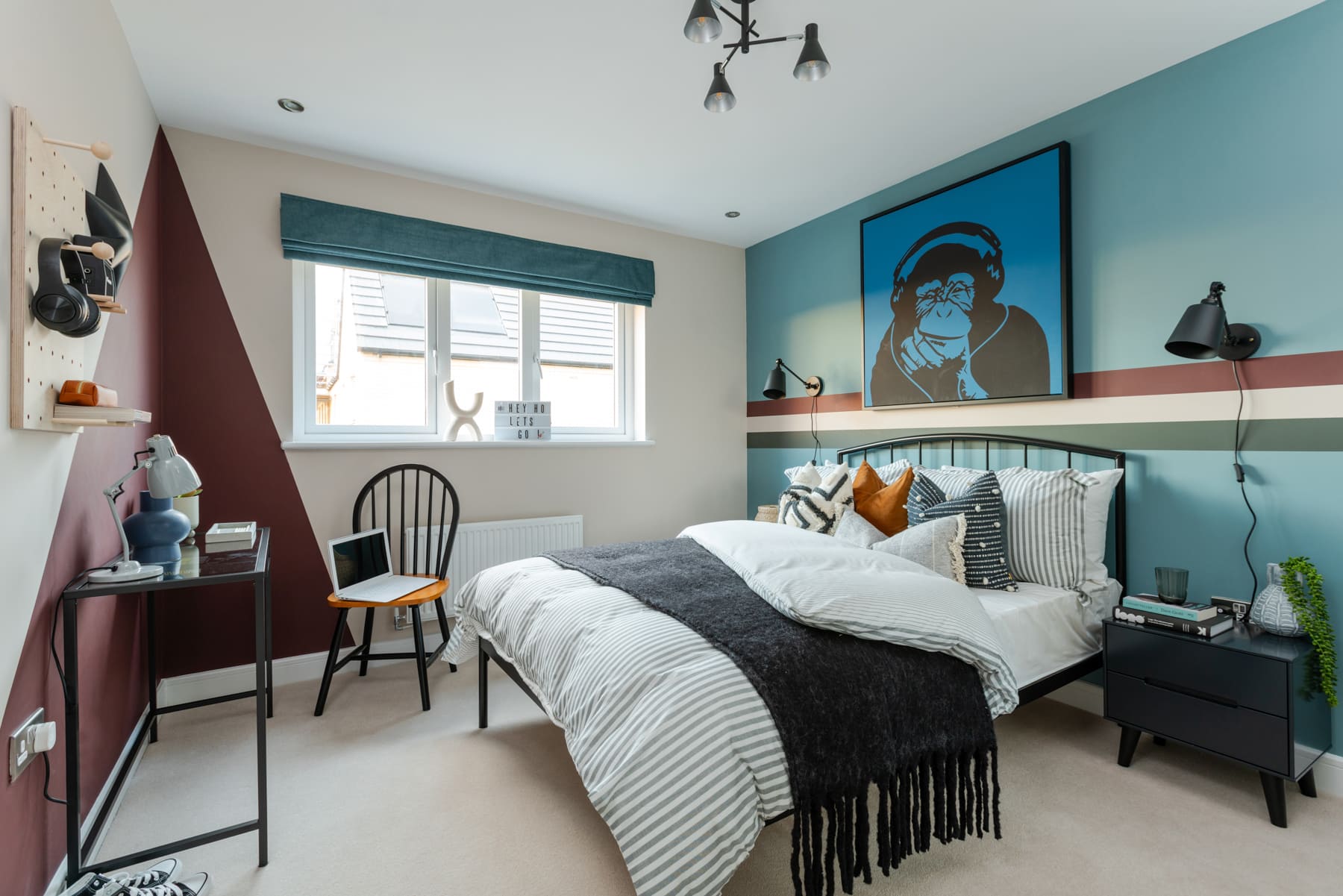 Double bed with desk