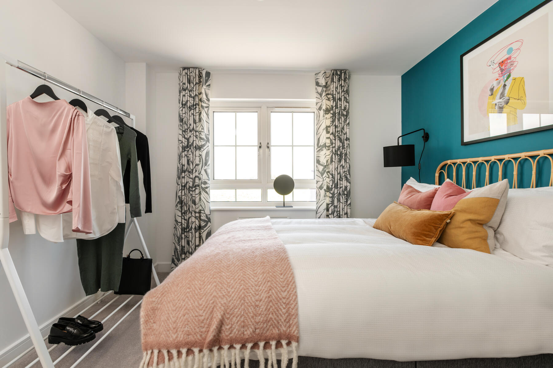 Double bed with open wardrobe