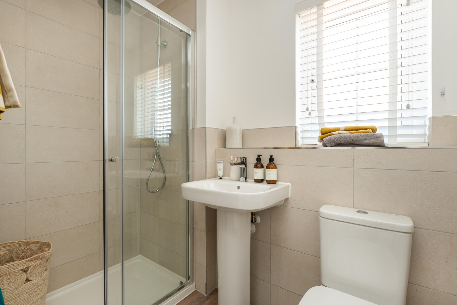 Shower, sink and toilet