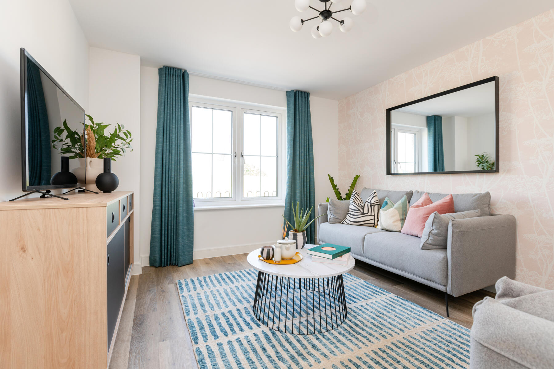 Sofas, coffee table and TV