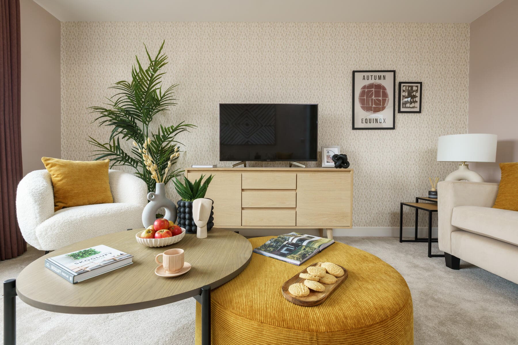 Coffee table and TV in lounge