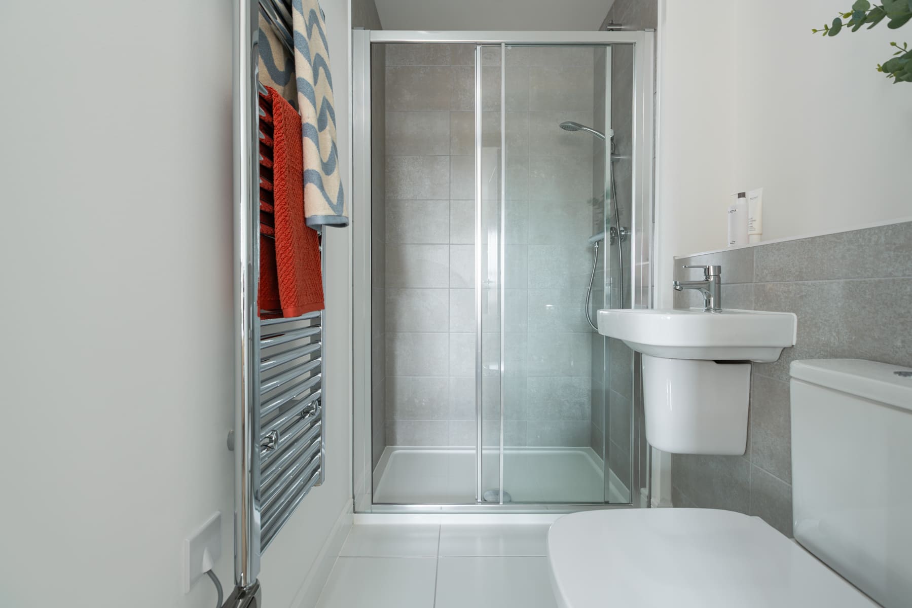 Toilet, sink and shower