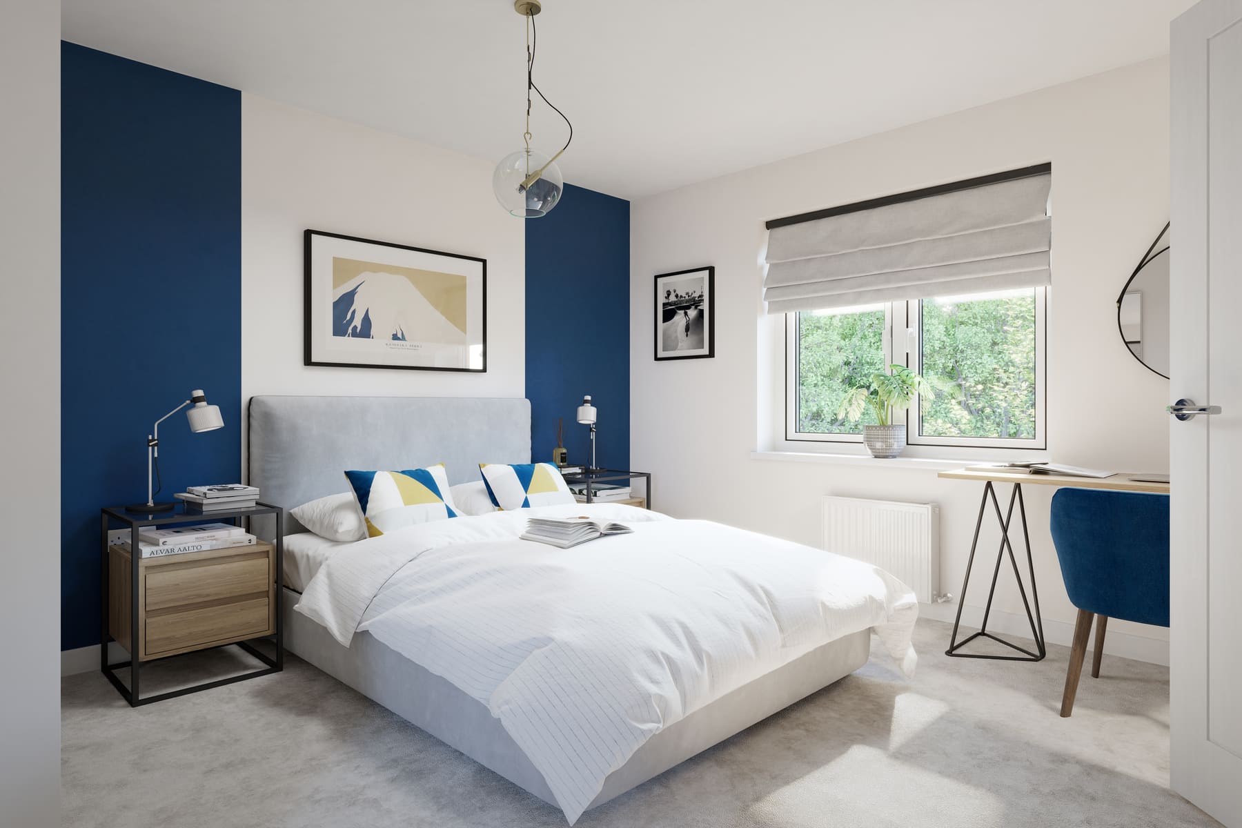 Double bed with bedside table