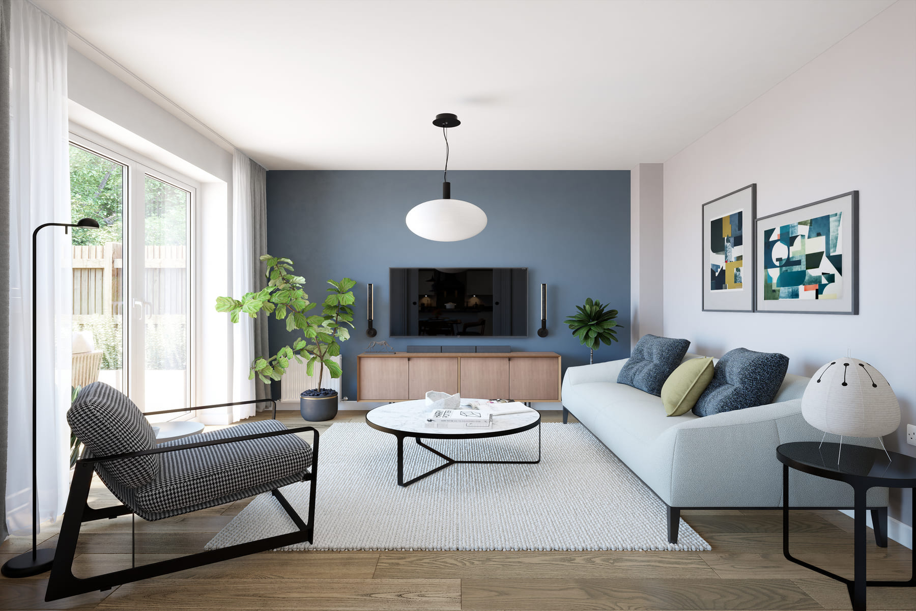 Family room with sofa and TV