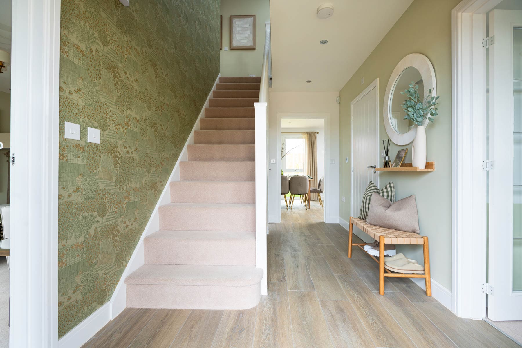 Hallway with stairs and bench