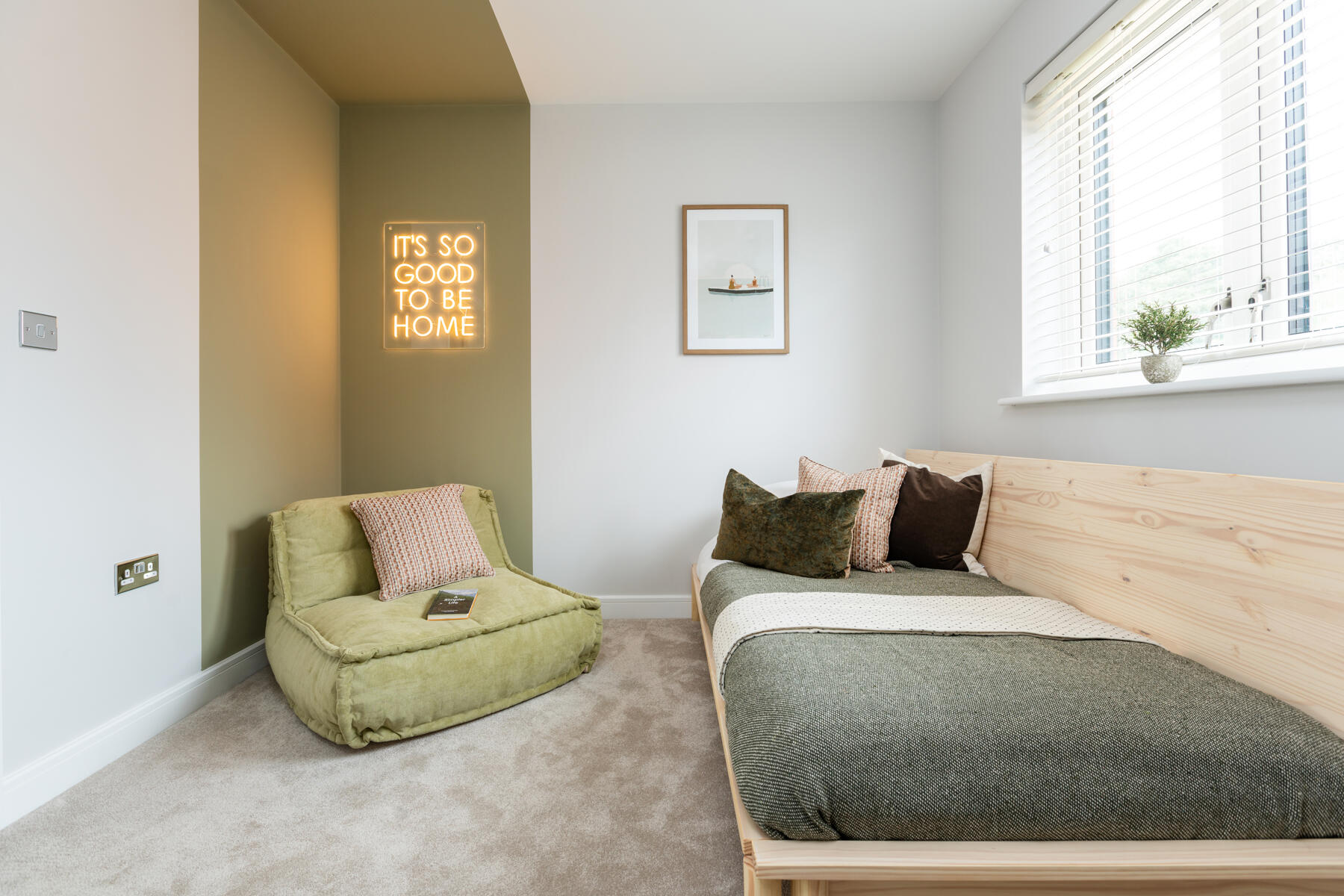Single bed and bean bag chair