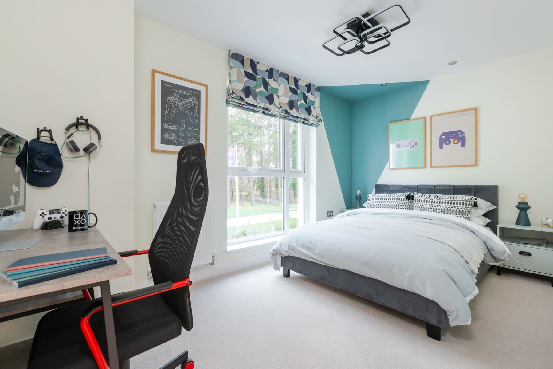 Double bed with gaming desk