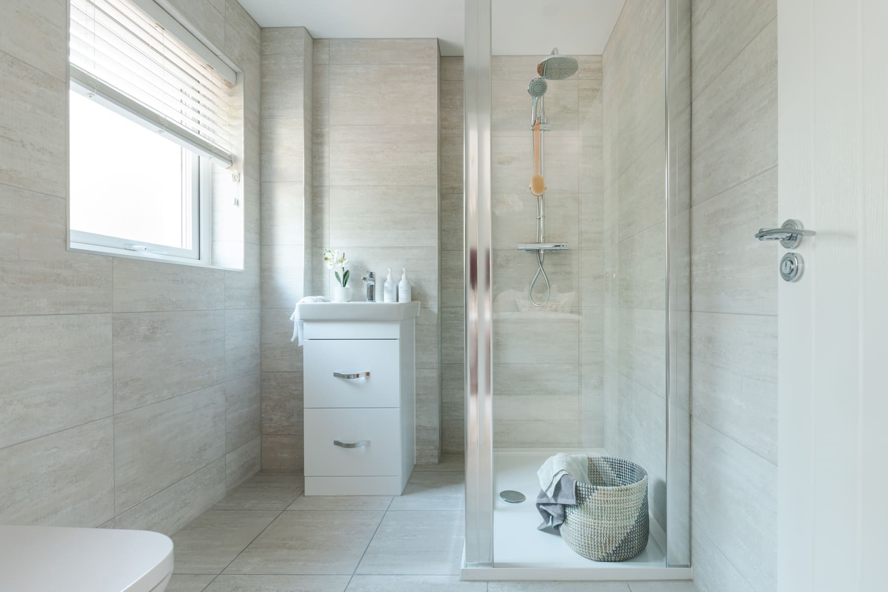 Toilet, sink and shower