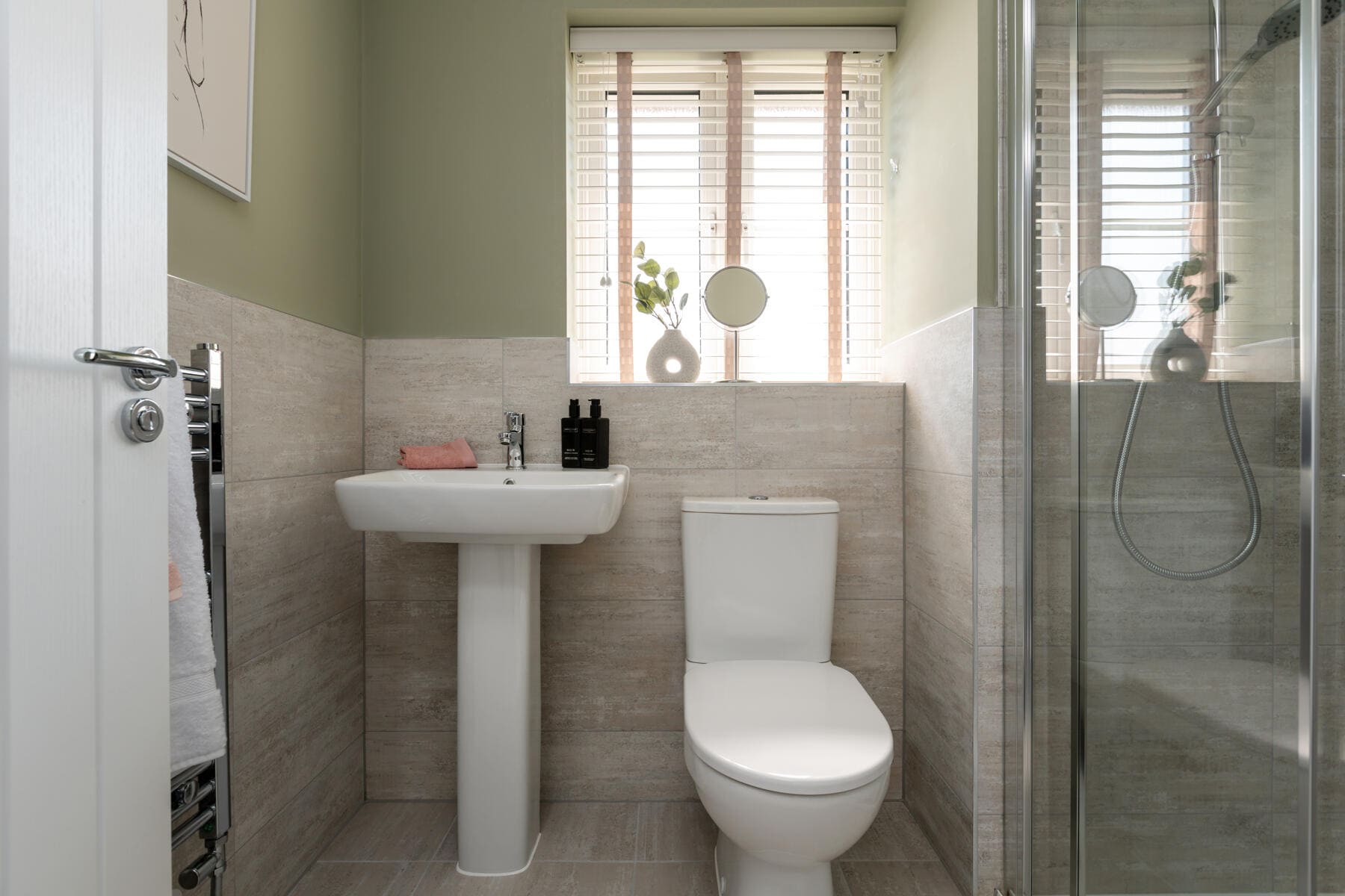 Toilet, sink and shower