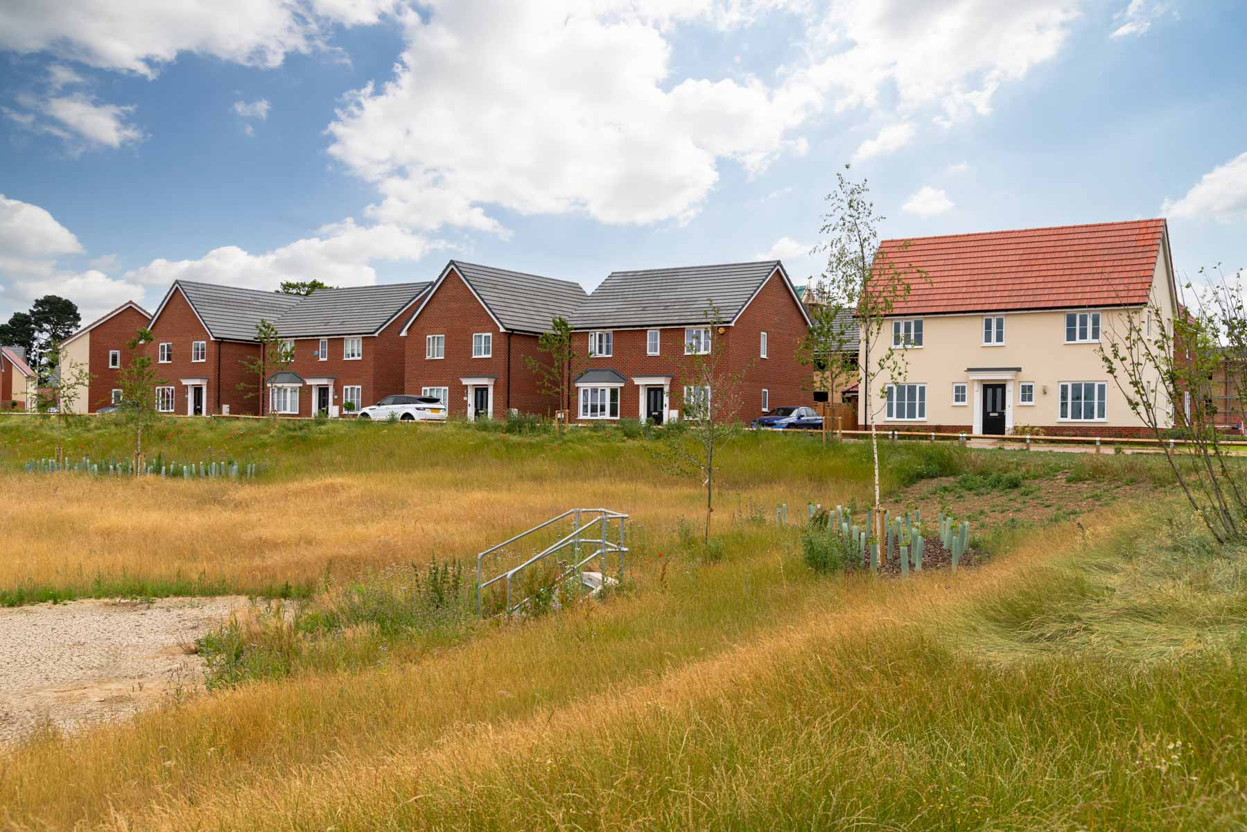 Homes in front of balancing pond