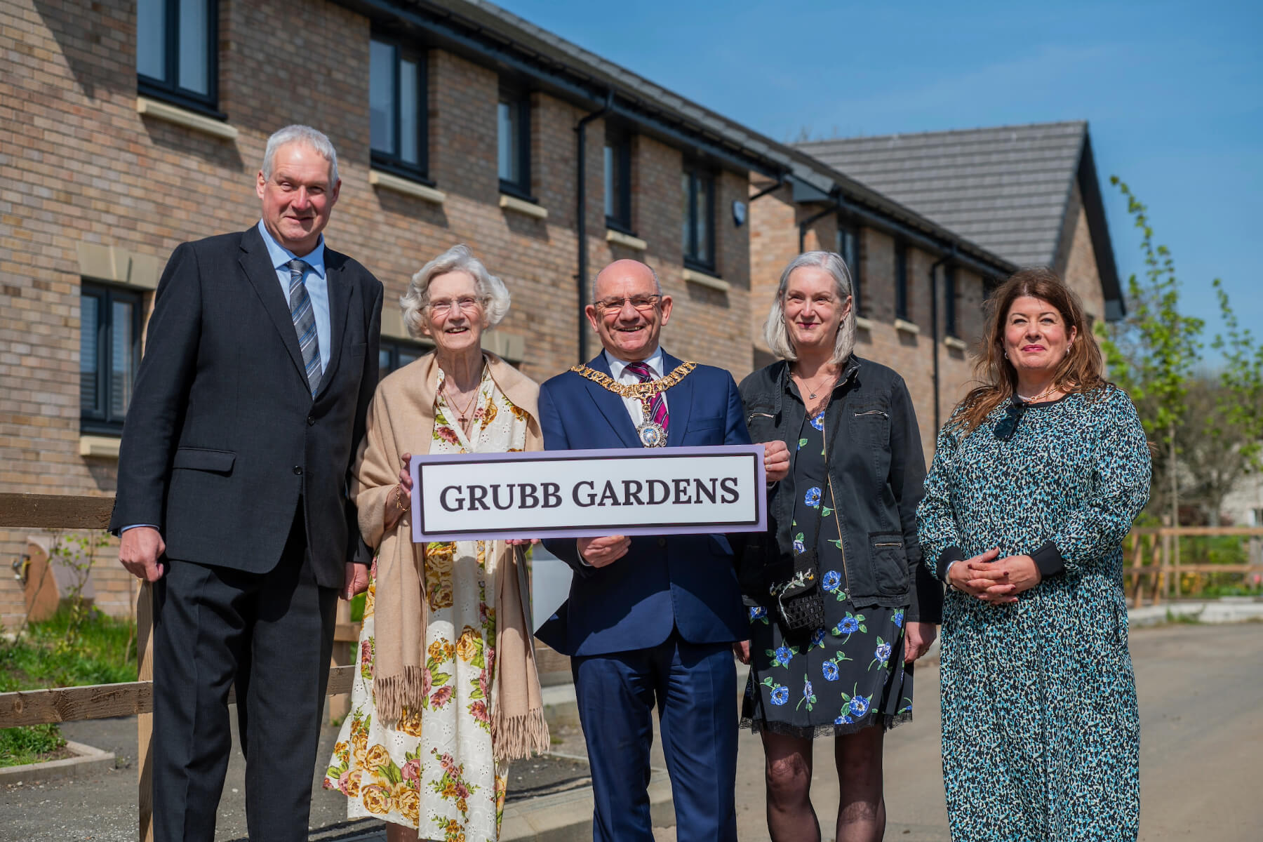 The Lord Provost, Robert Aldridge, with Mrs Elizabeth Grubb, her son Rhoderick, and daughter Mhairi, and Pauline Mills, Technical Director for Taylor Wimpey East Scotland.