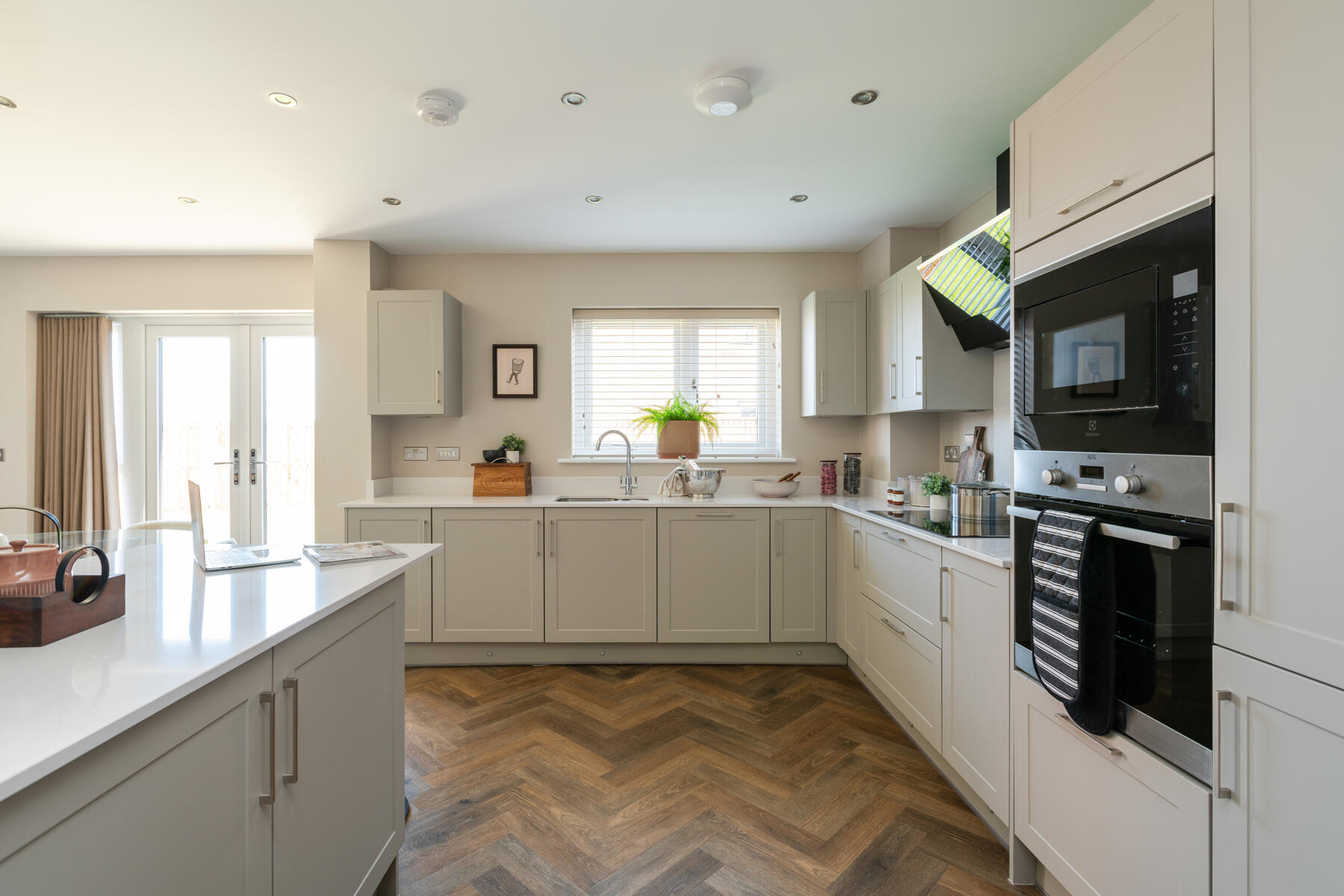 The kitchen provides ample storage space