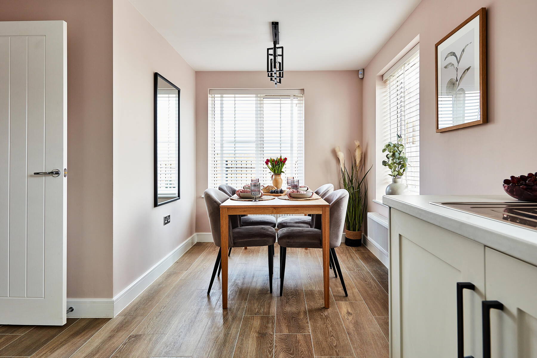 The dining area overlooks the front of the home