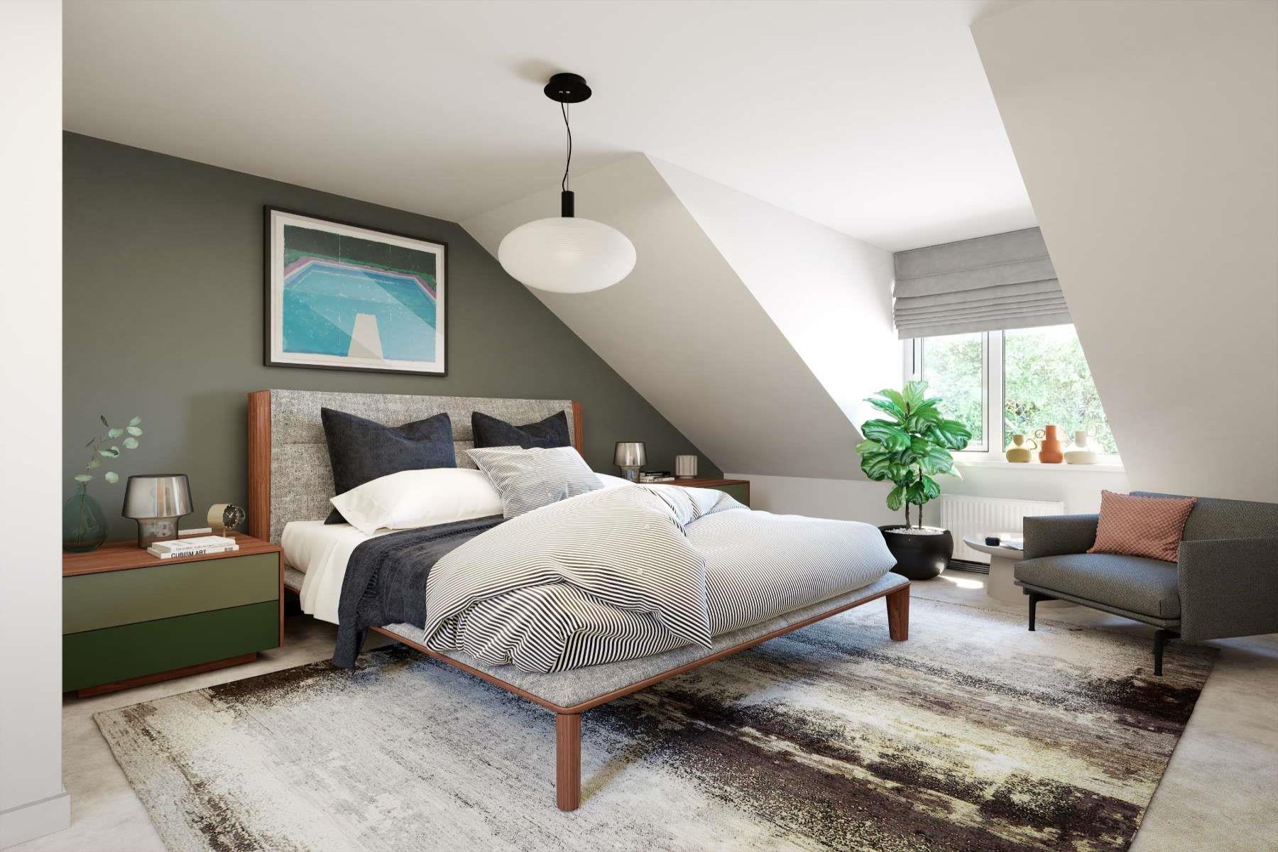 Impressive top floor bedroom with en suite and storage