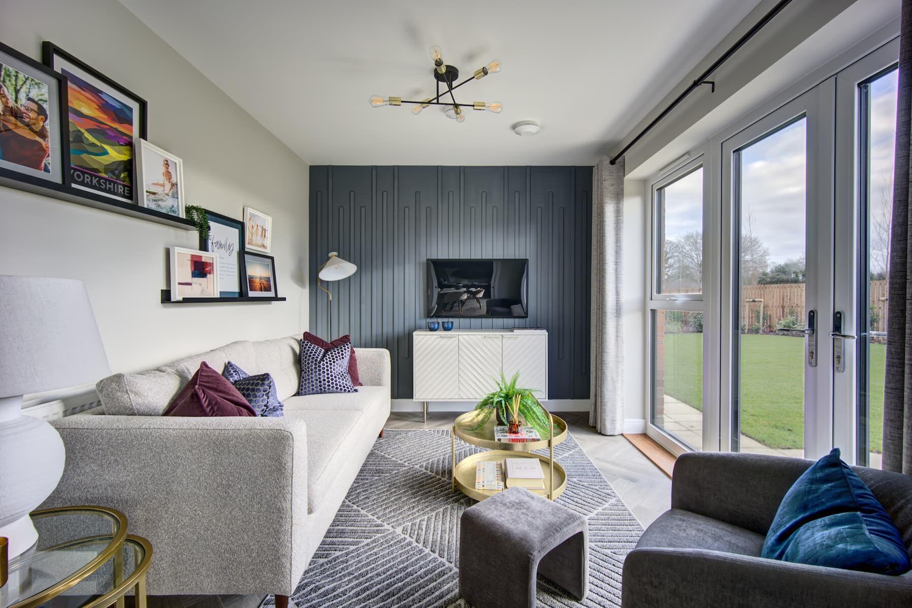 The family room is separated by a sliding door 
