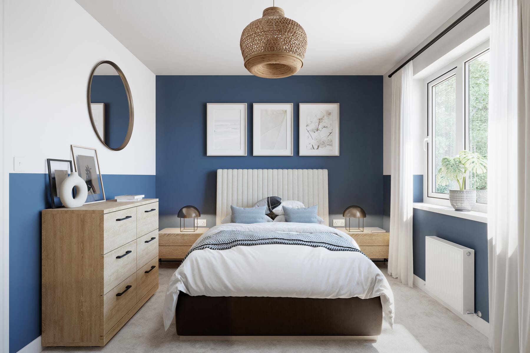 Double bed and chest of drawers