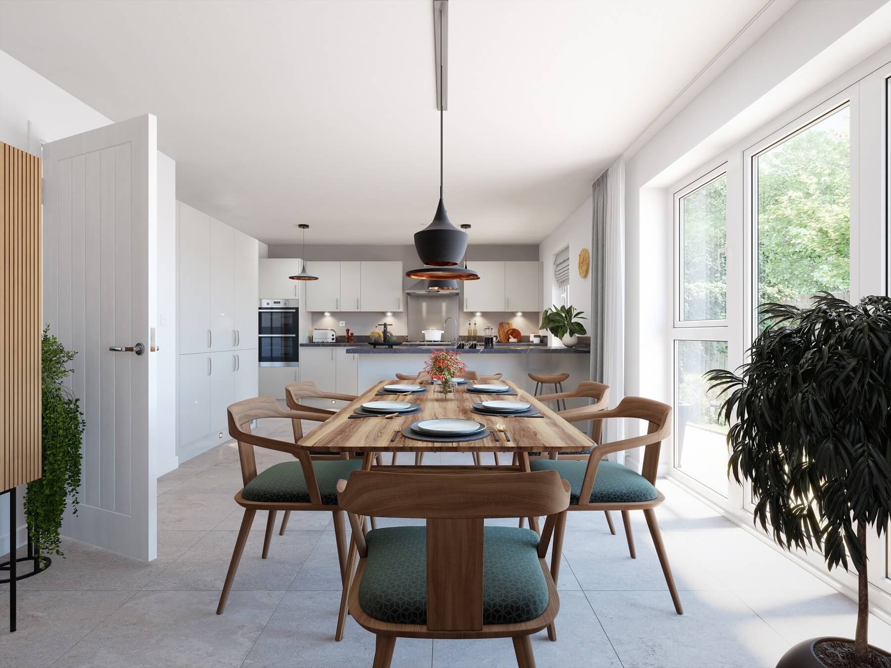 The dining area offers a sociable atmosphere to dine