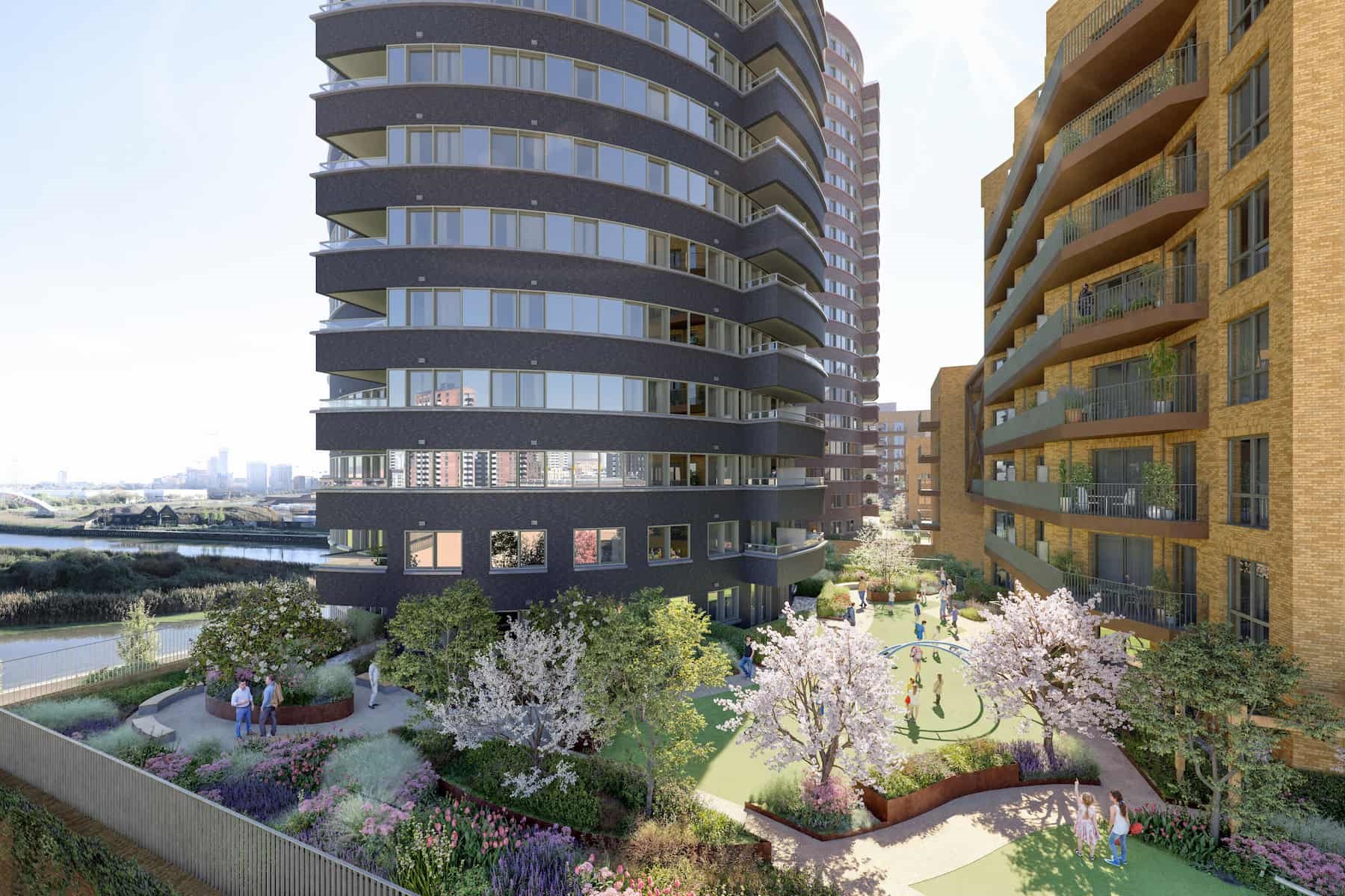 Rivermark podium garden CGI