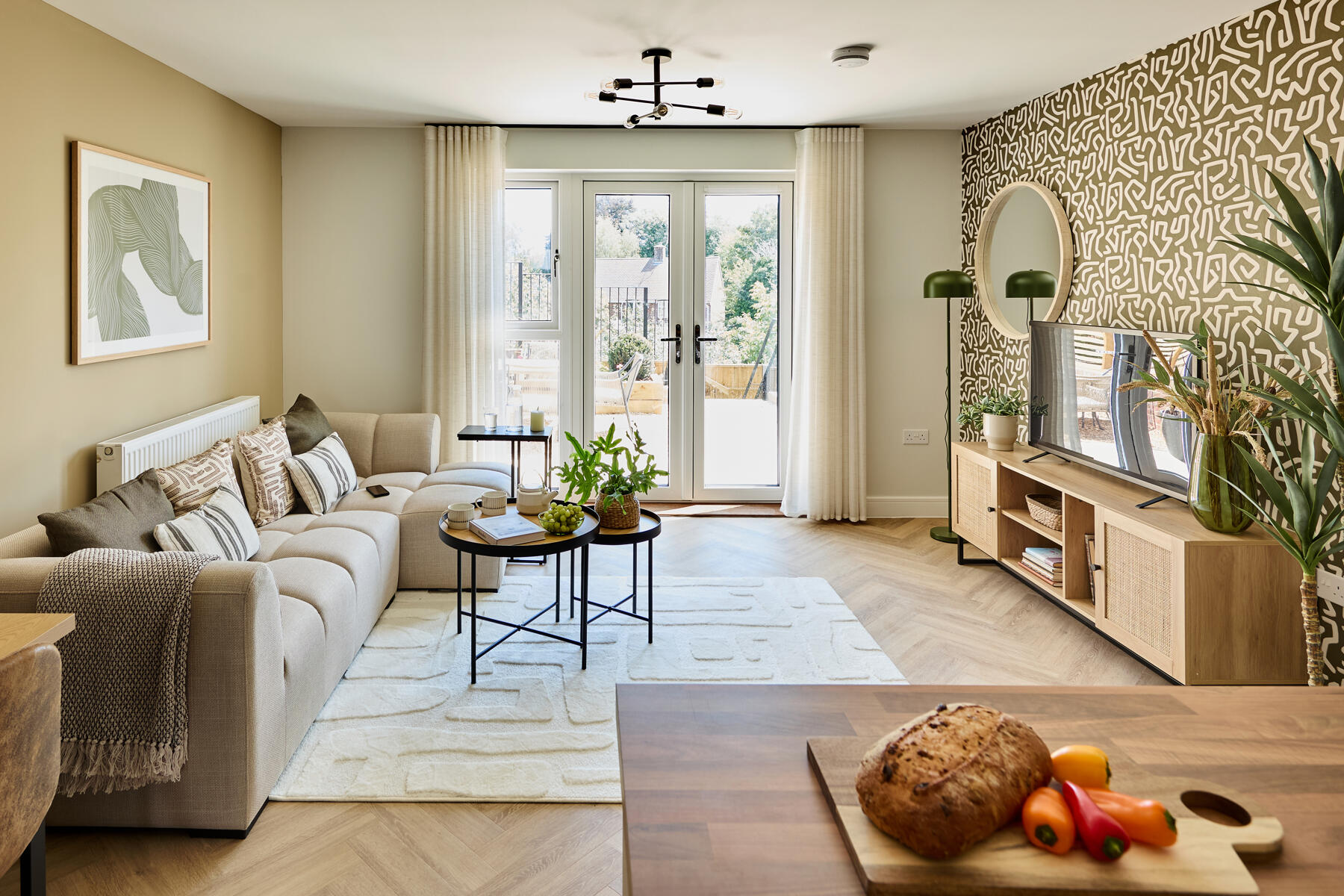 Open aspect living room/kitchen