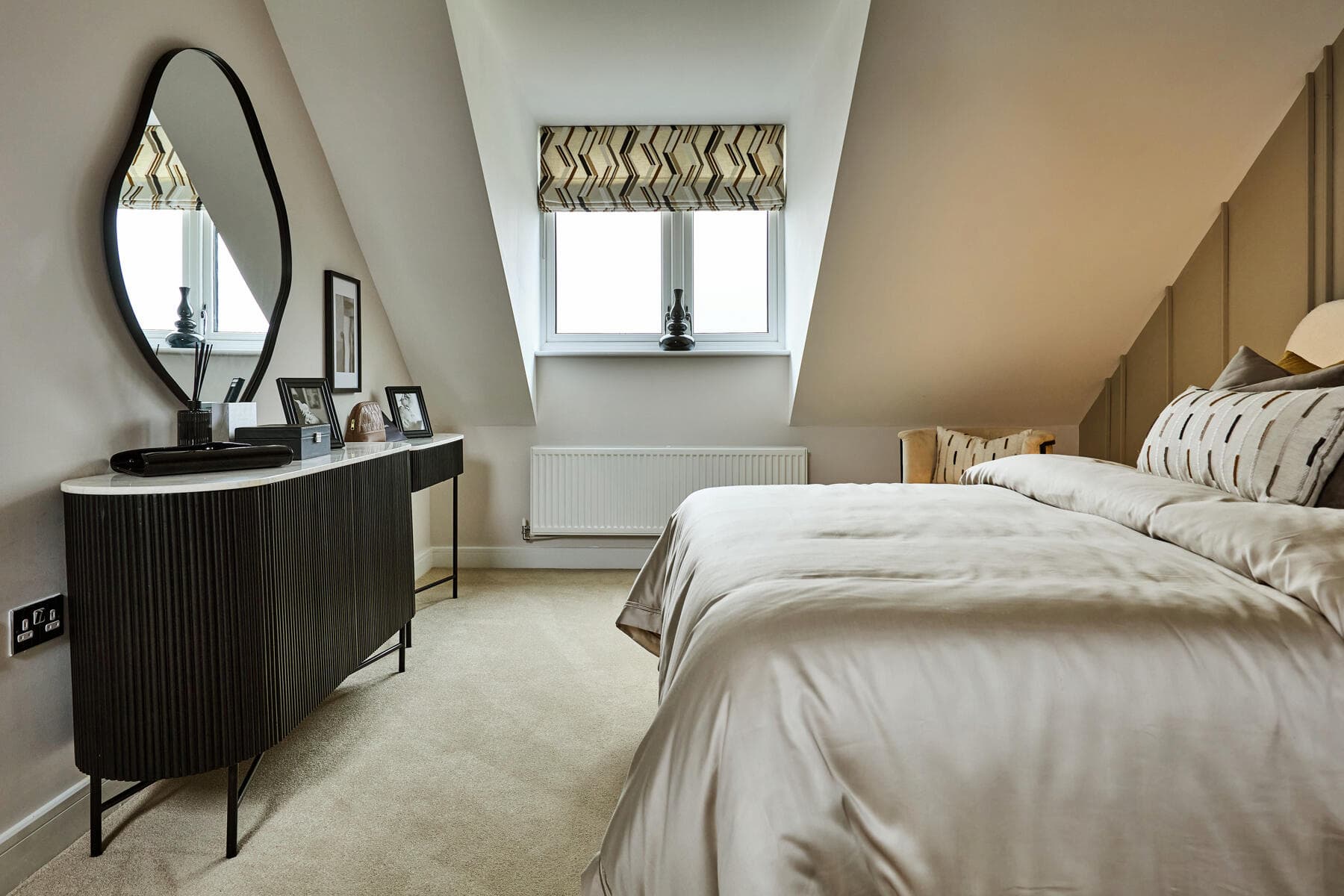 Dressing area to one side of the room