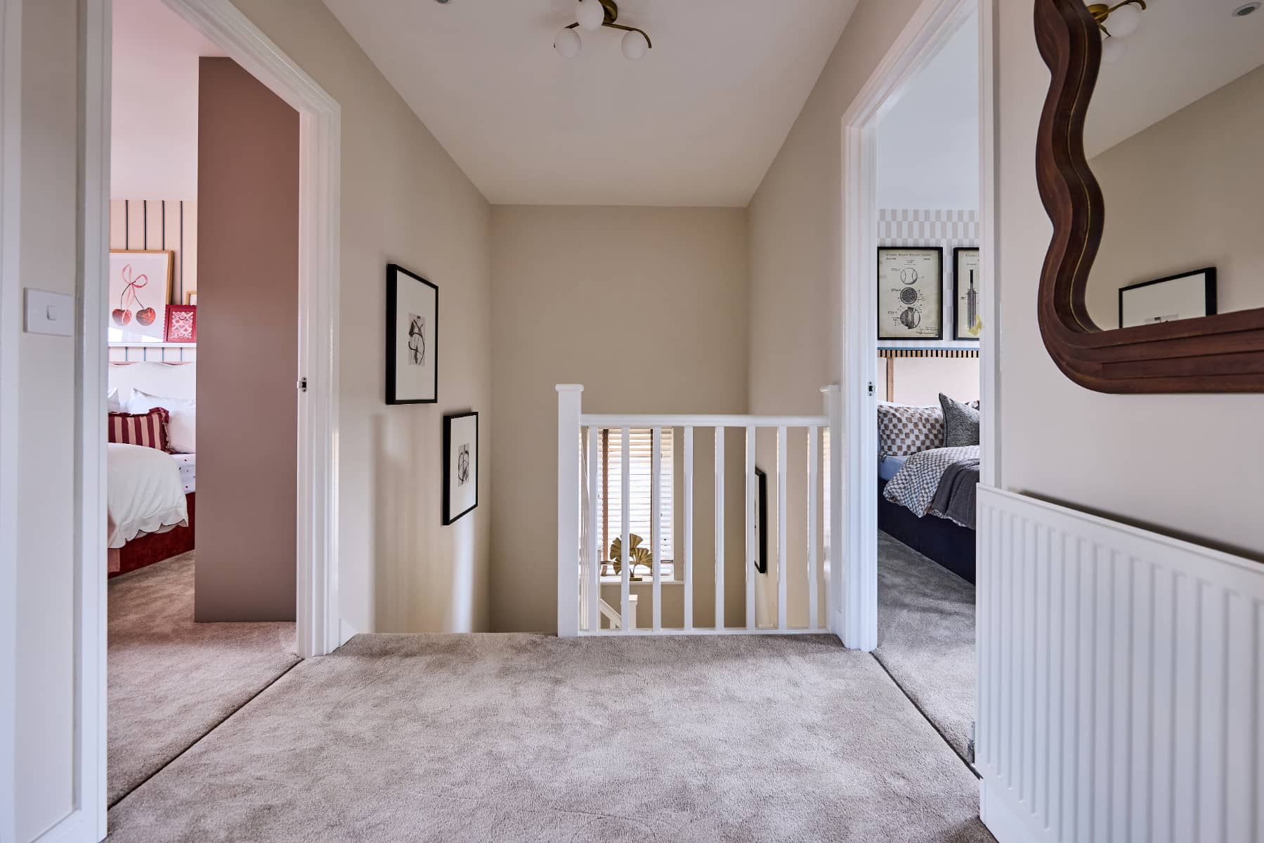 A spacious landing connecting the bedrooms and family bathroom.
