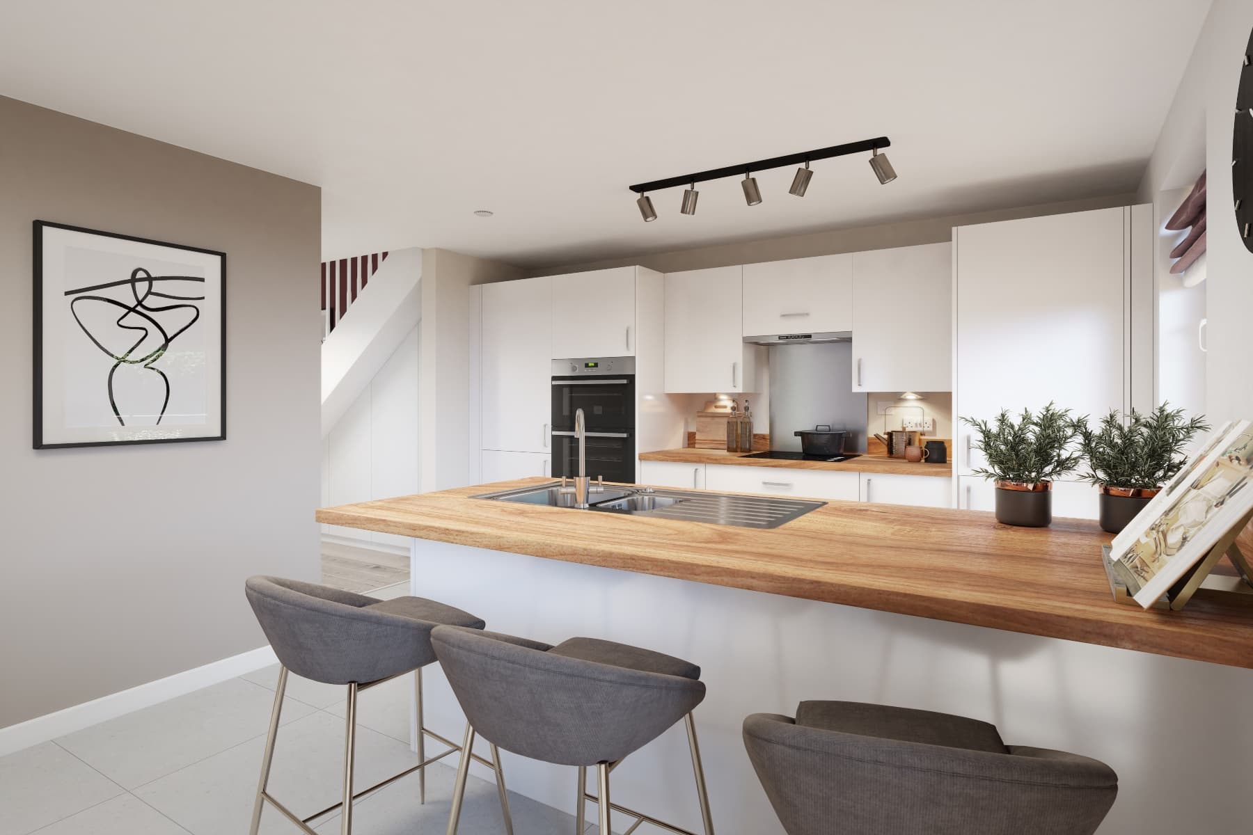 Modern kitchen with ample storage and breakfast bar