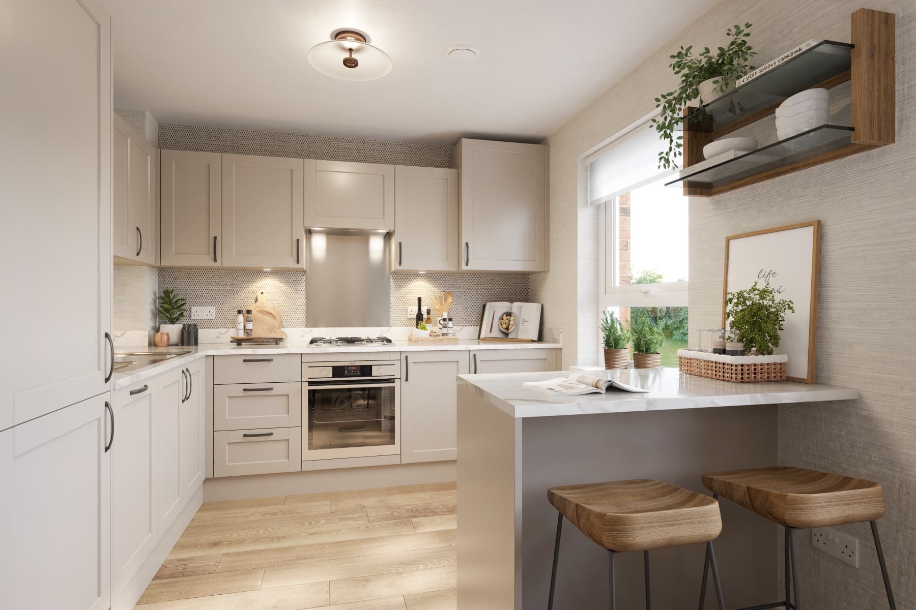 Modern kitchen area with breakfast bar