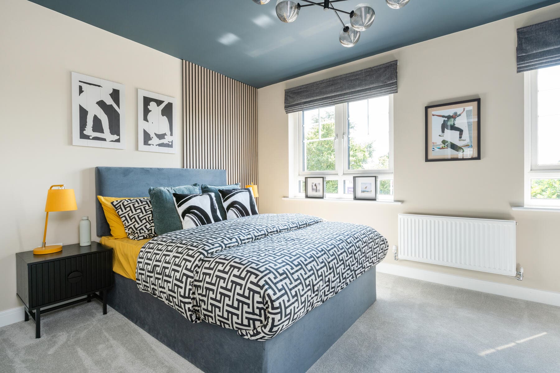 Double bed with bedside table