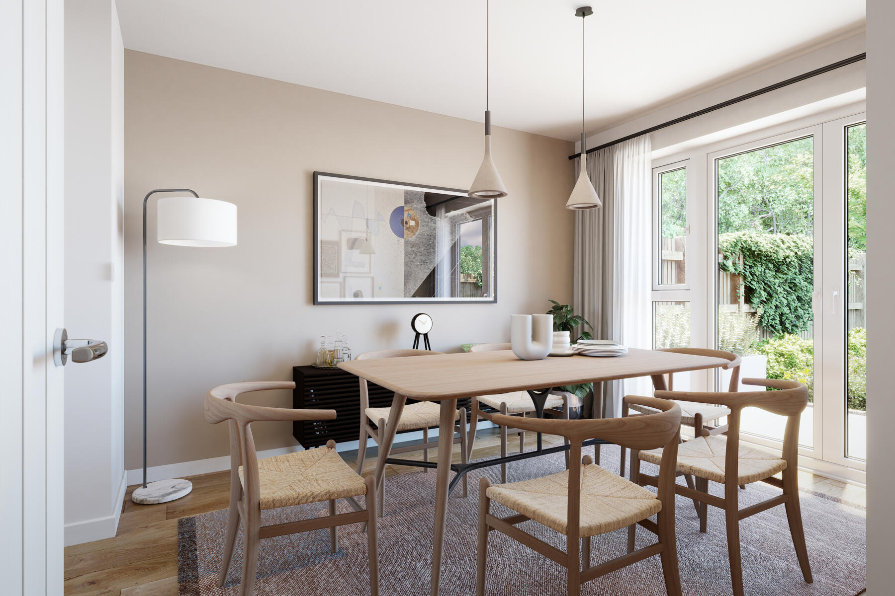 The dining room overlooks the rear garden