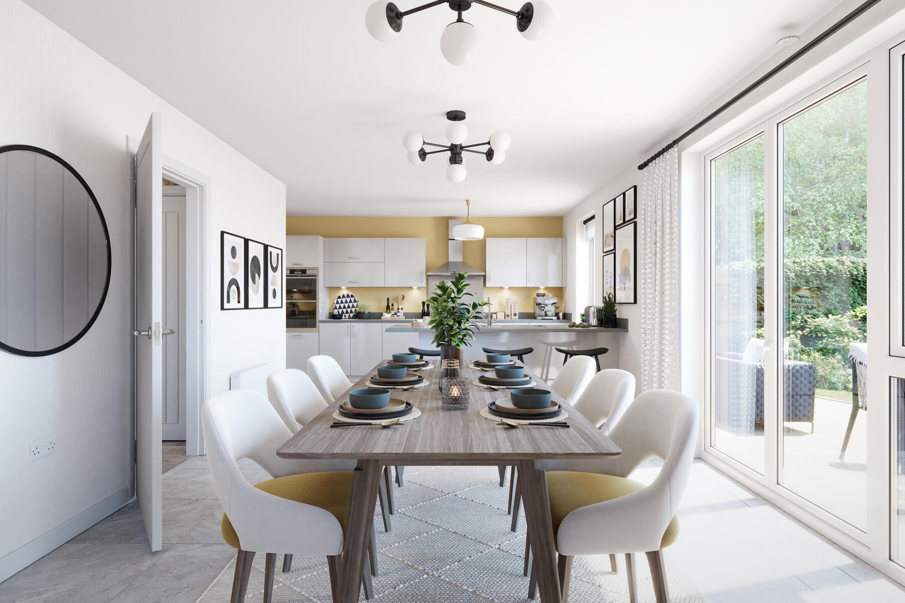 A sociable dining area with French doors to the rear garden