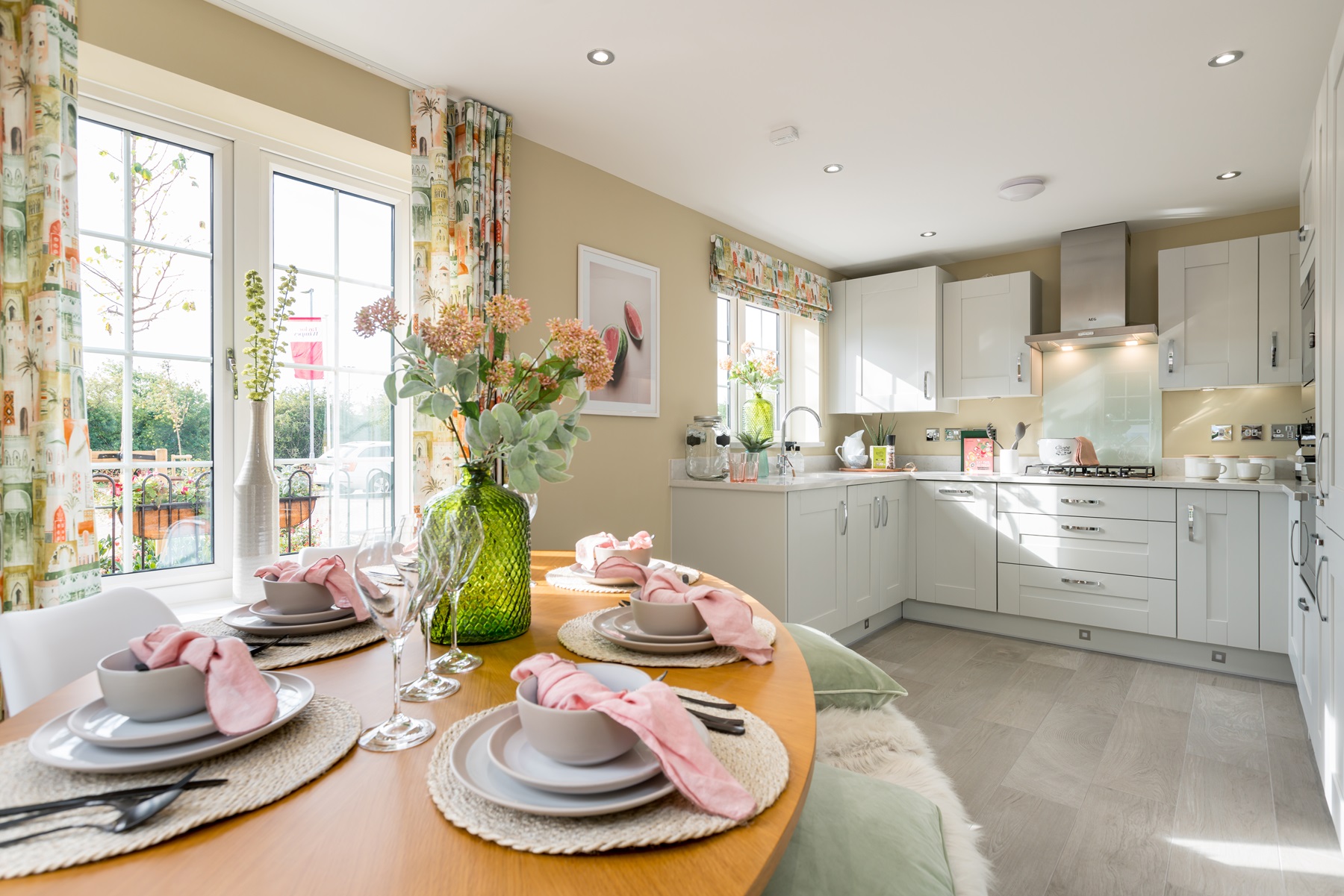 An open plan kitchen dining area is ideal for socialising