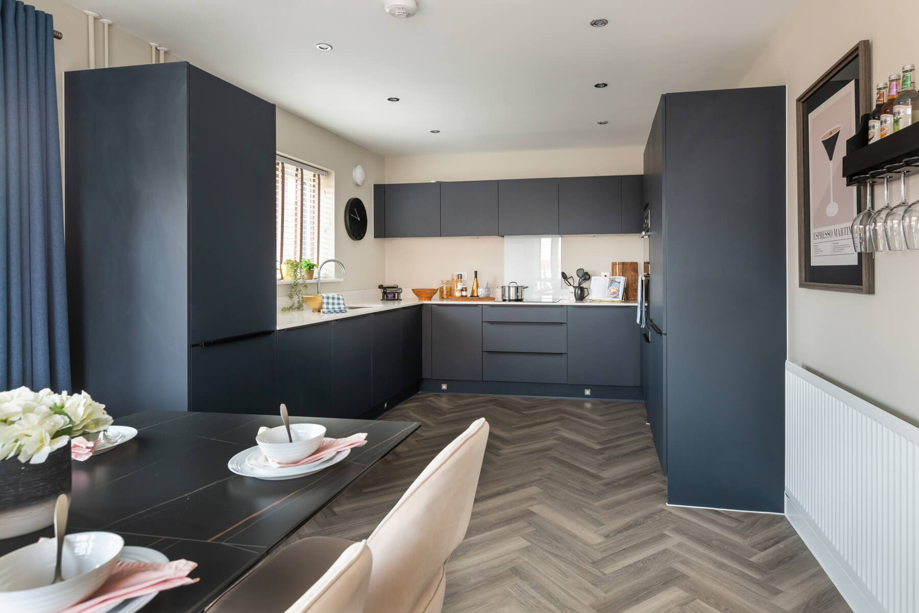 A modern kitchen with ample storage