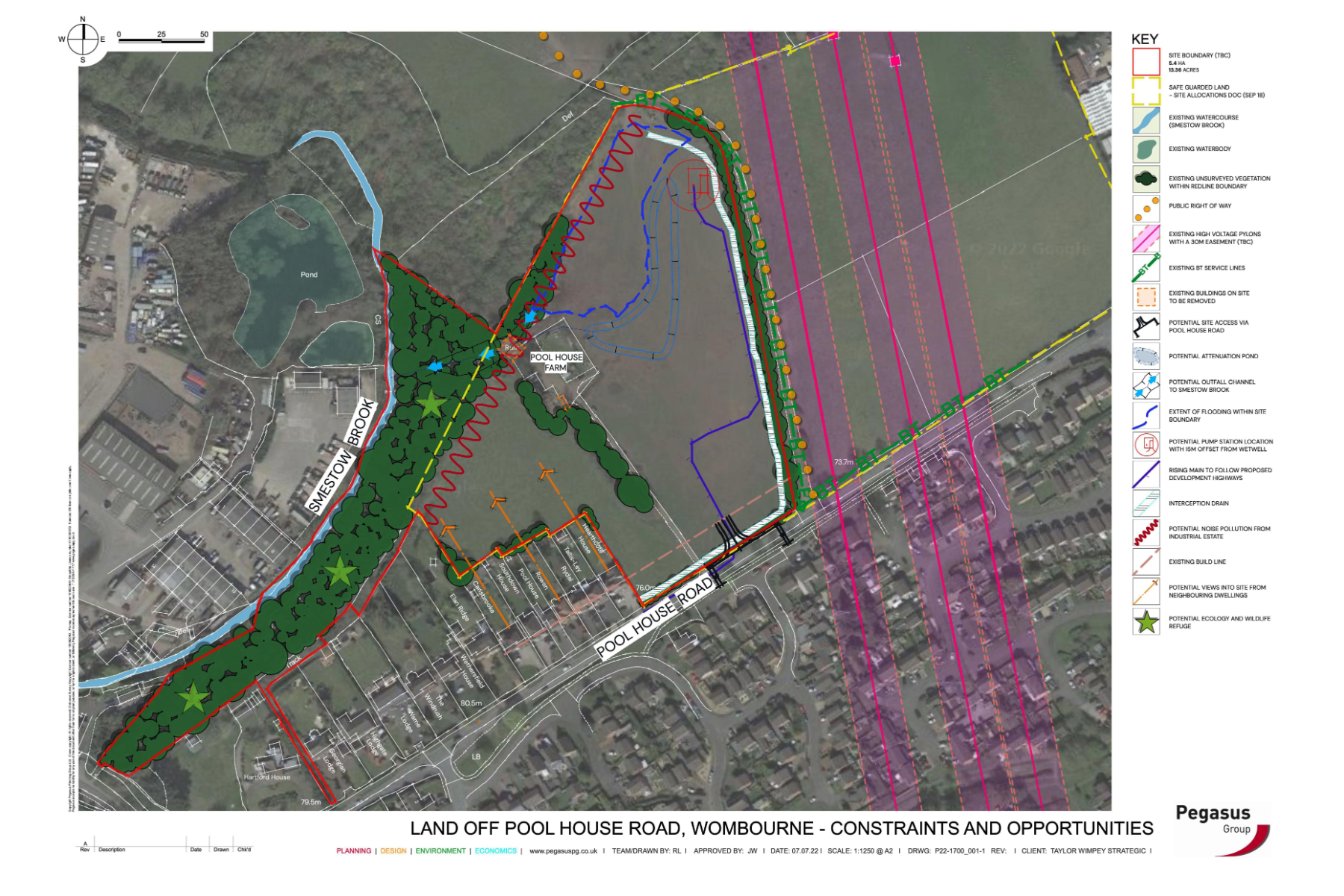 The Sites Constraints and Opportunities plan for the proposed development at Pool House Road, Wombourne