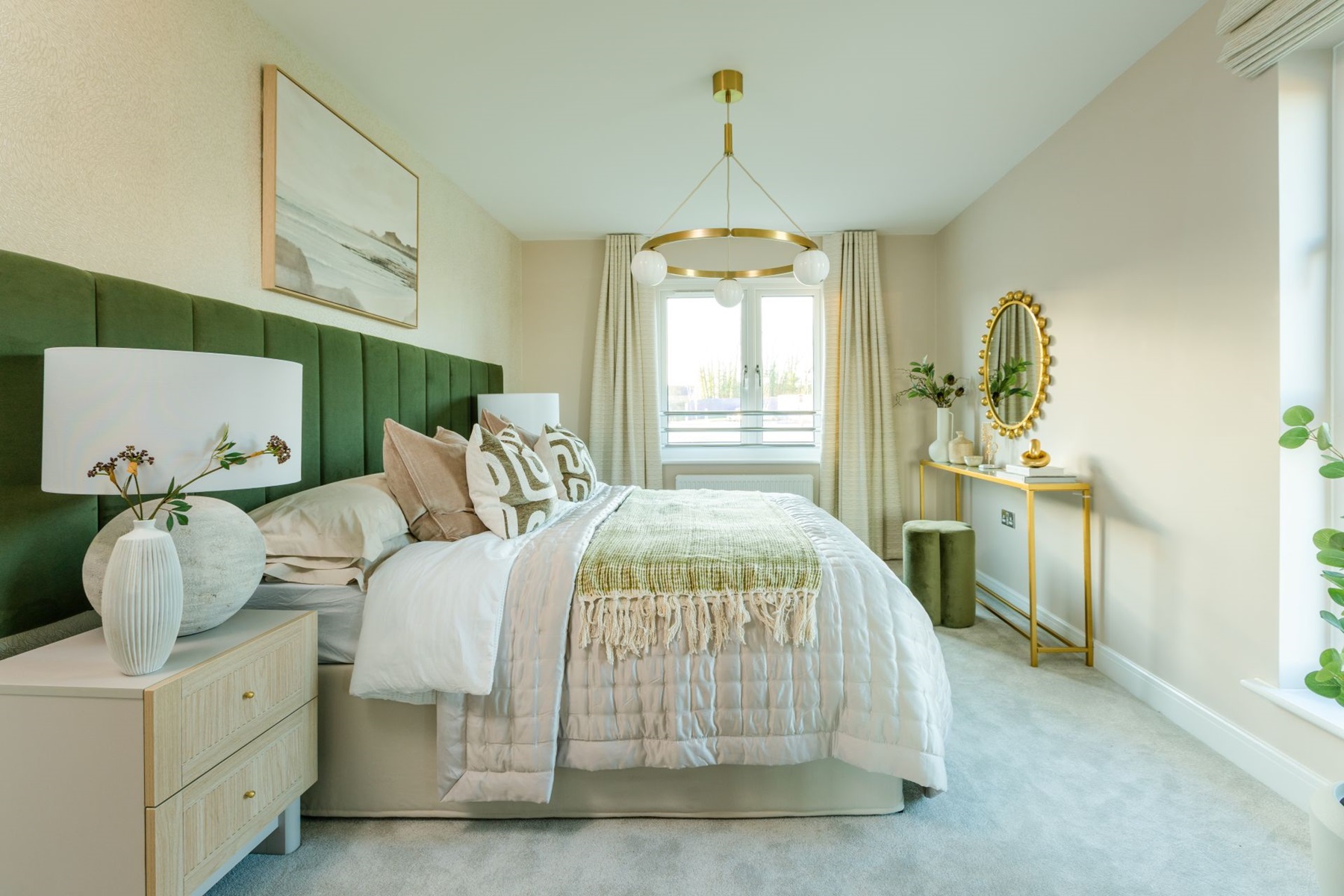 A spacious master bedroom spanning the length of the home