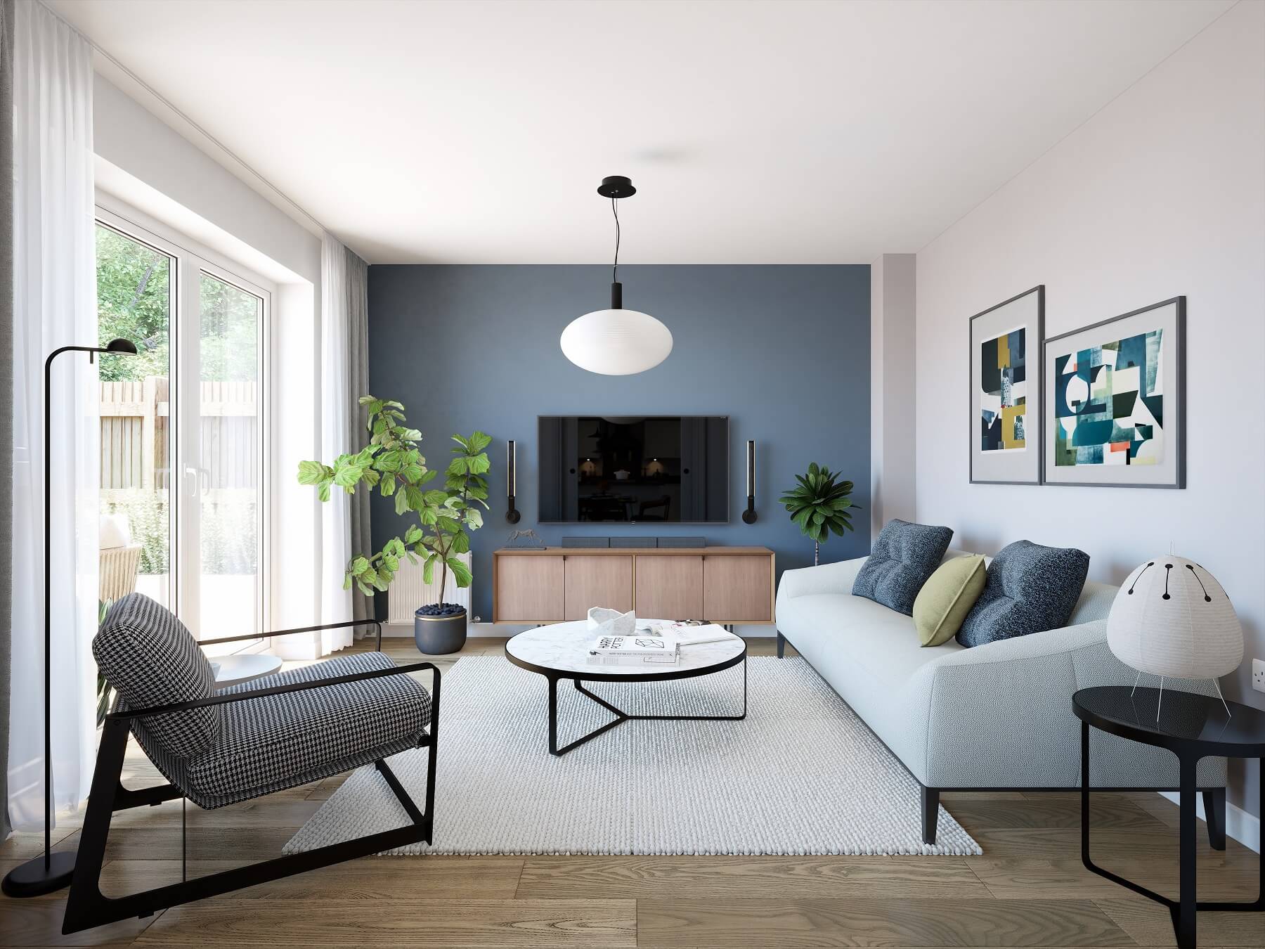 Our homes are designed with families in mind, this seating area features double doors to the garden