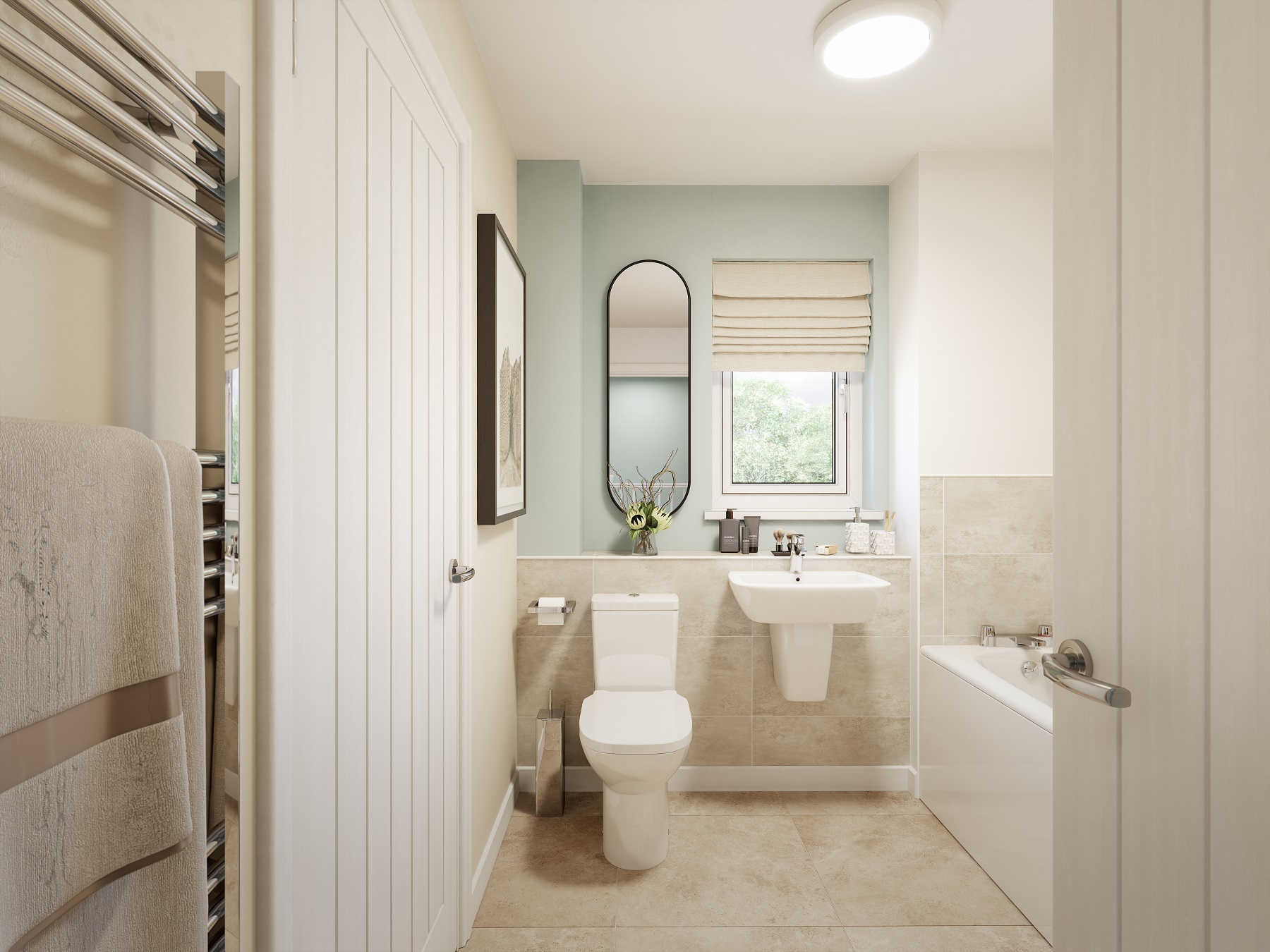 A modern family bathroom with energy saving fixtures