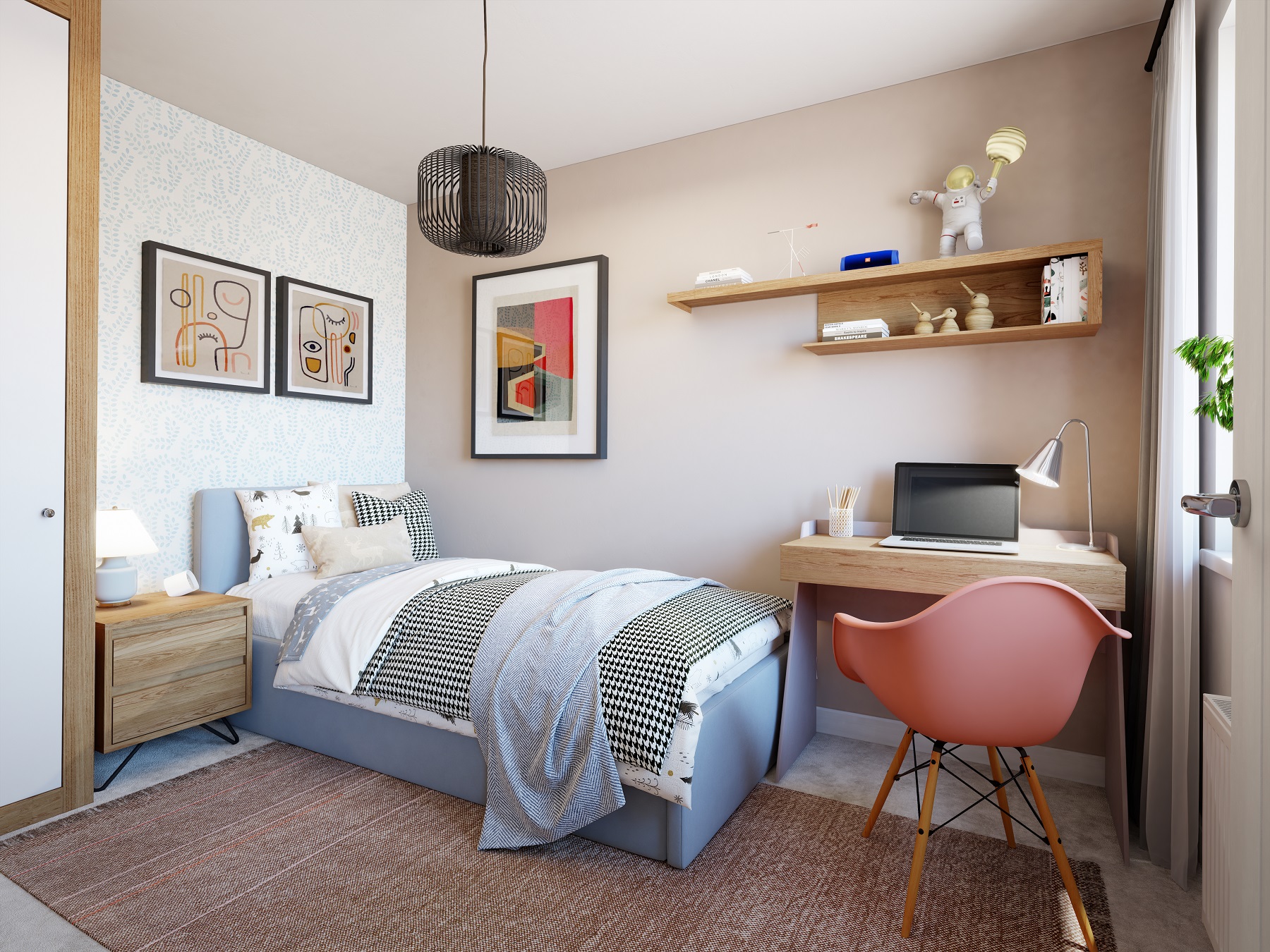 The third bedroom is well suited to a home office or child's room