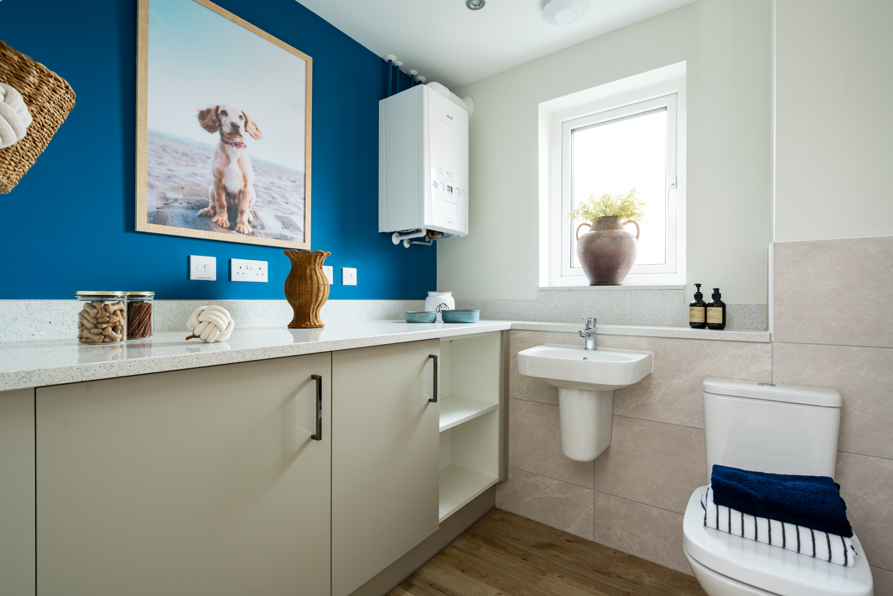A downstairs cloakroom and utility space