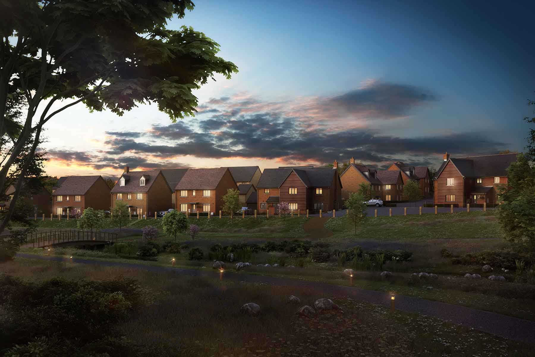 An artists impression of a nearby development showing a similar collection of new homes
