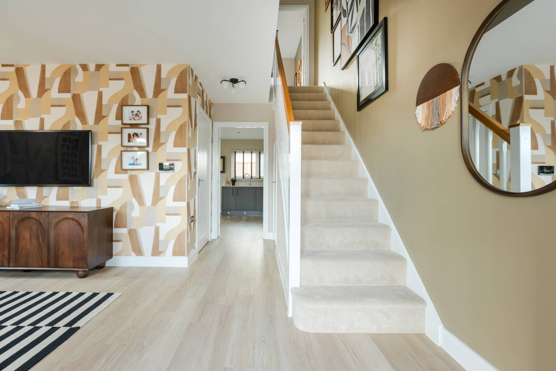Open plan living area with staircase